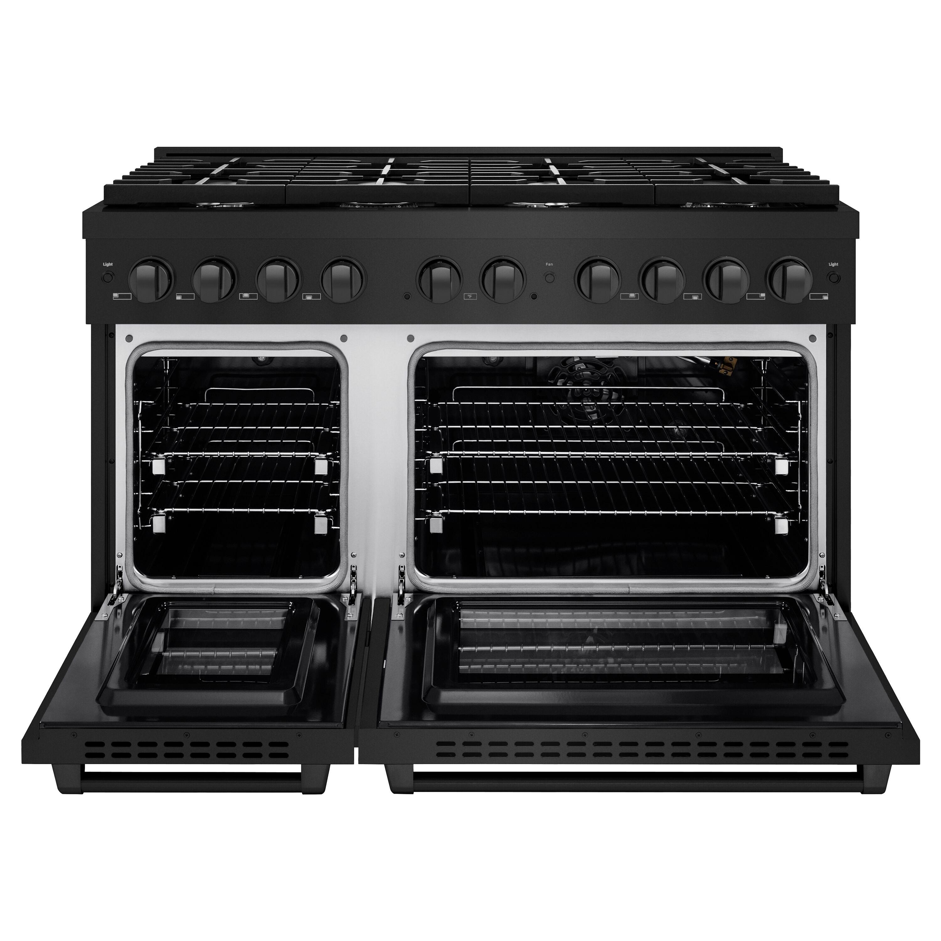 ZLINE 48 in. 6.7 cu. ft. Paramount Double Oven Gas Range W/ 8 Burner Cooktop in Black Stainless Steel (SGRB-48)