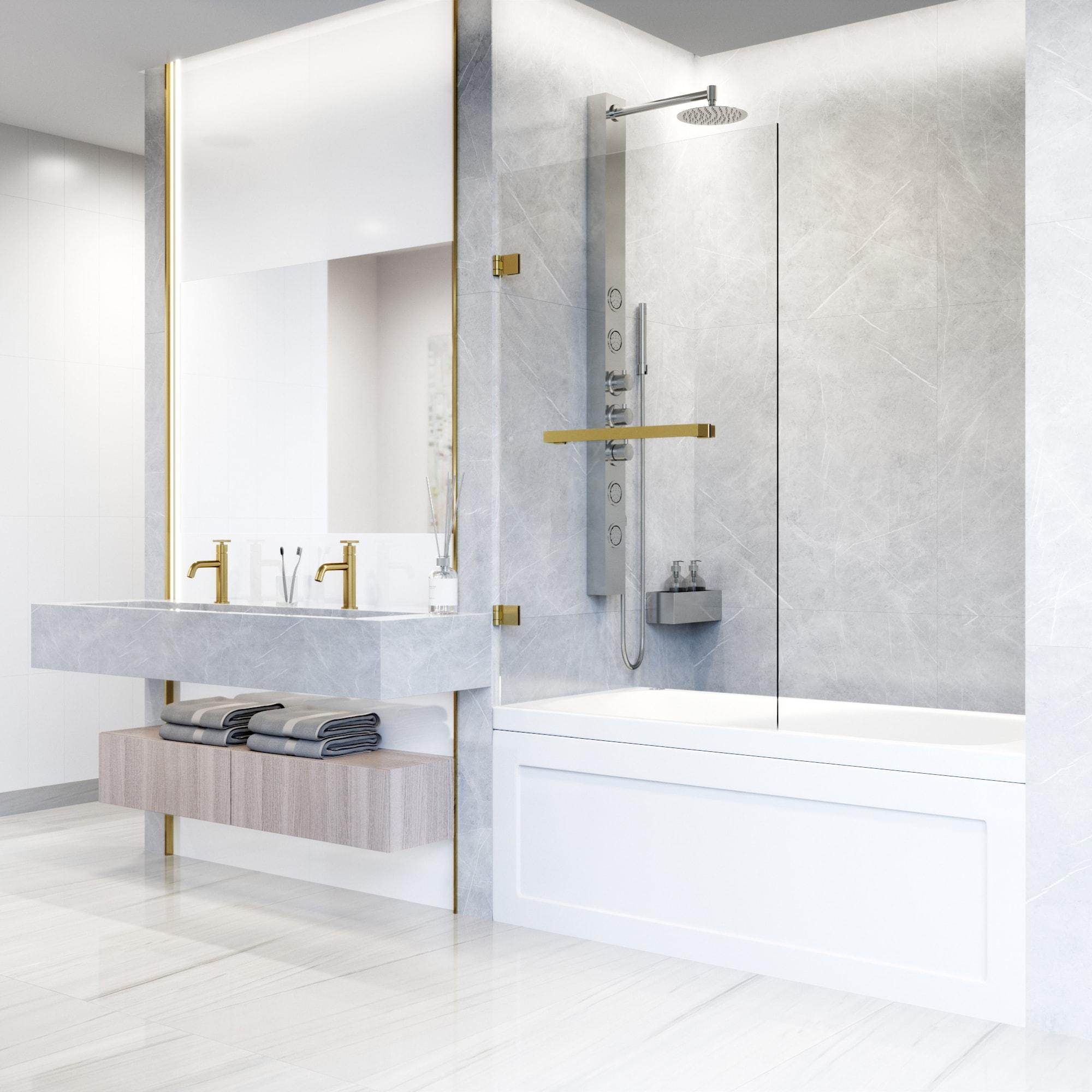 Rialto 34" W x 58" H Hinged Frameless Tub Door with with 5/16" Glass