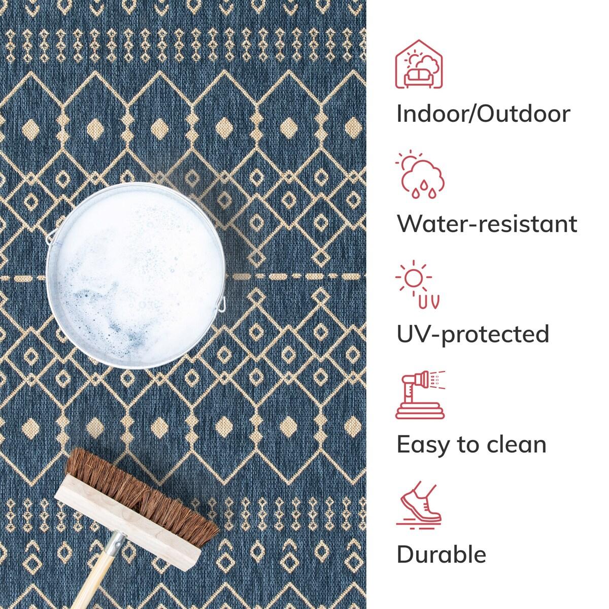 Marshanna Nord Trellis Blue Indoor/Outdoor Flat-Weave Area Rug
