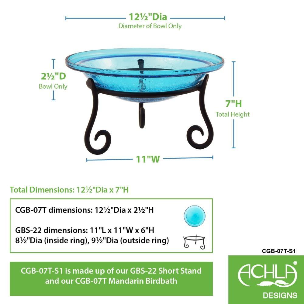 7" Reflective Crackle Glass Birdbath Bowl with Short Stand Teal Blue - Achla Designs: Weather-Resistant, No Assembly Required