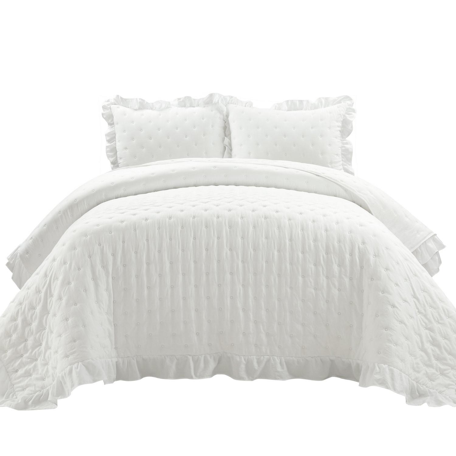Reyna Ruffle Reversible Oversized Quilt White 3Pc Set King