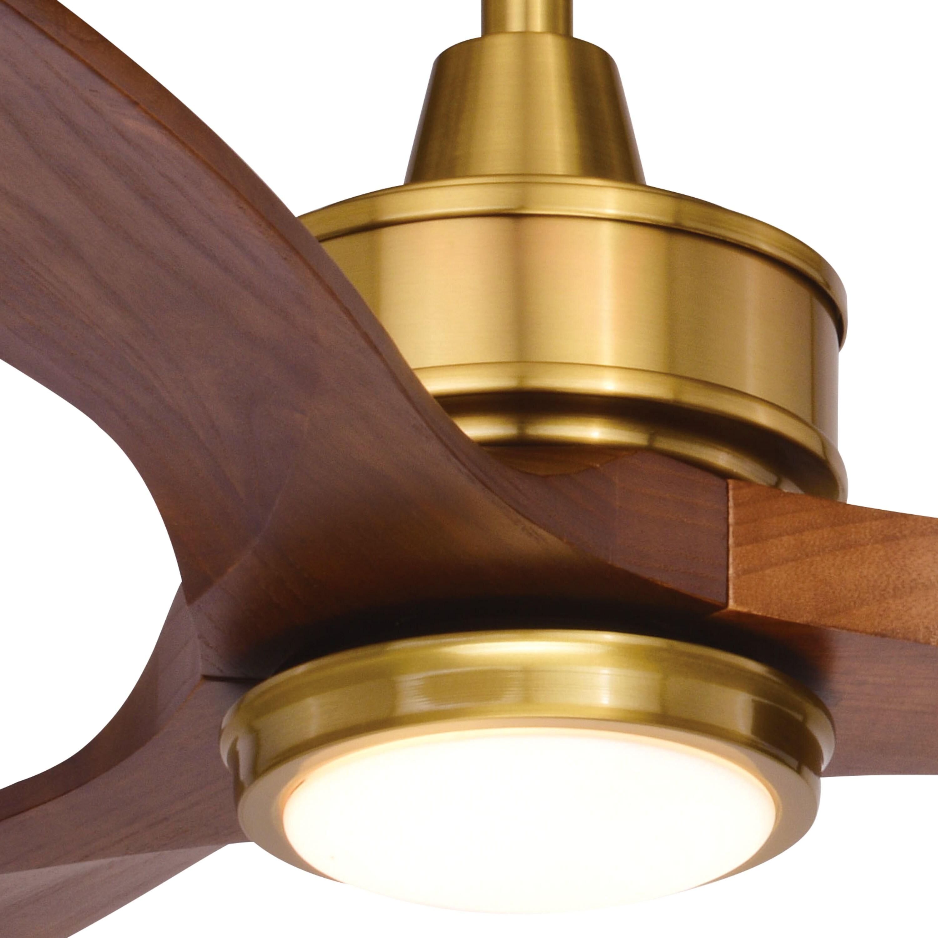 Wade Logan® Ballog 52 in. Matte Black and Brushed Silver Indoor Outdoor Rod Mount Industrial Ceiling Fan with Wooden Walnut Blades, Dimmable Integrated LED Light Kit and Remote Control Included, 3 Speeds