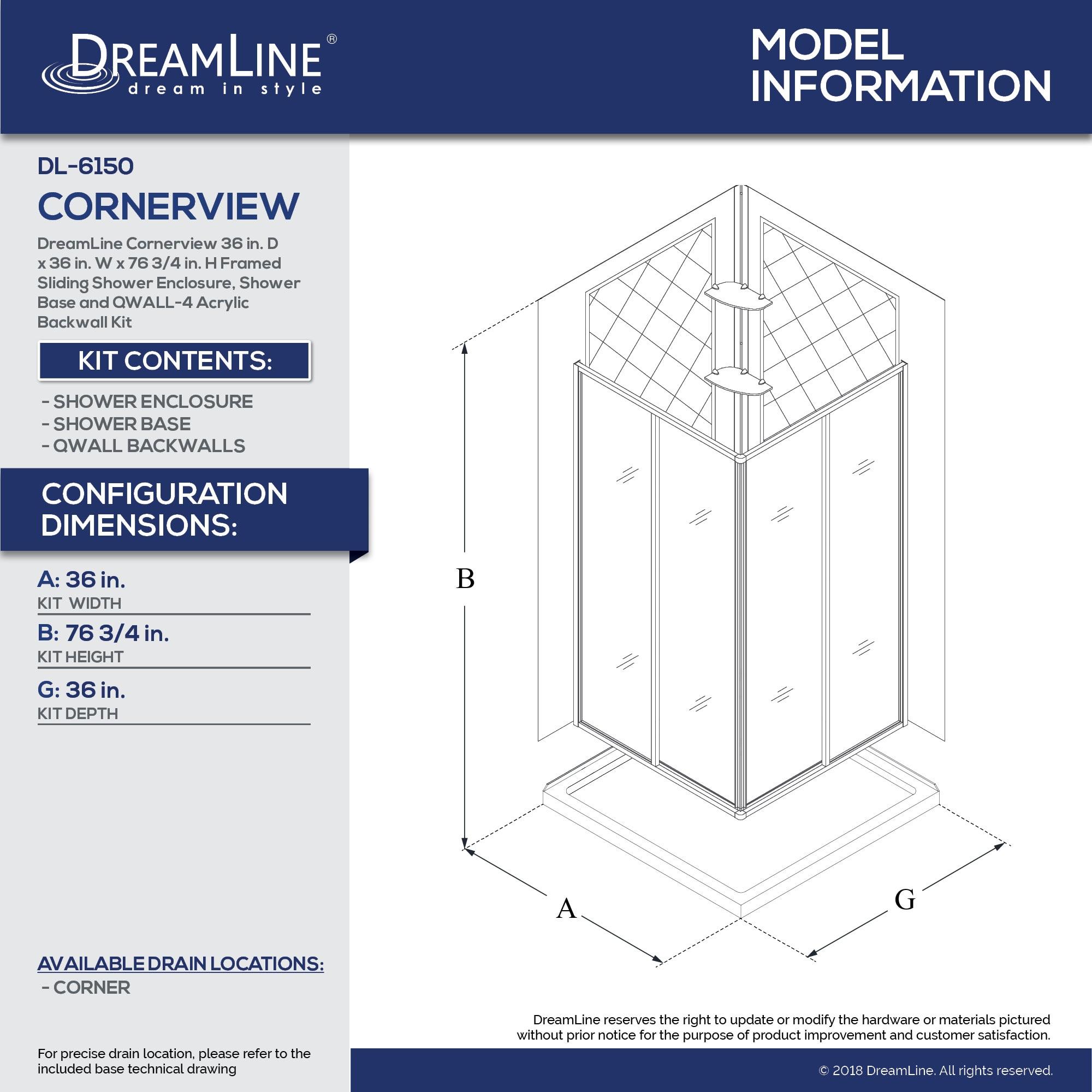 DreamLine Cornerview 36 in. D x 36 in. W x 76 3/4 in. H Framed Sliding Shower Enclosure