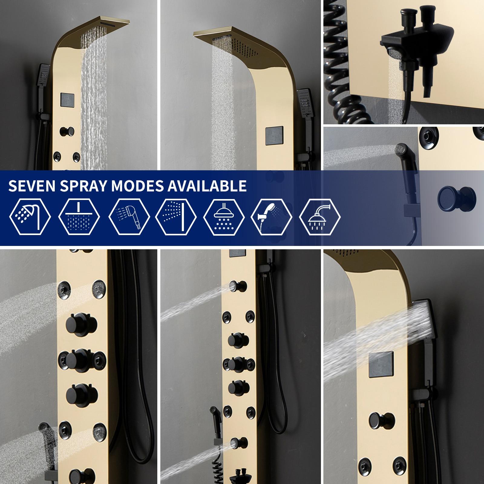 BWE 8-Jet Rainfall Shower Panel System with Rainfall Waterfall Shower Head and Shower Wand in