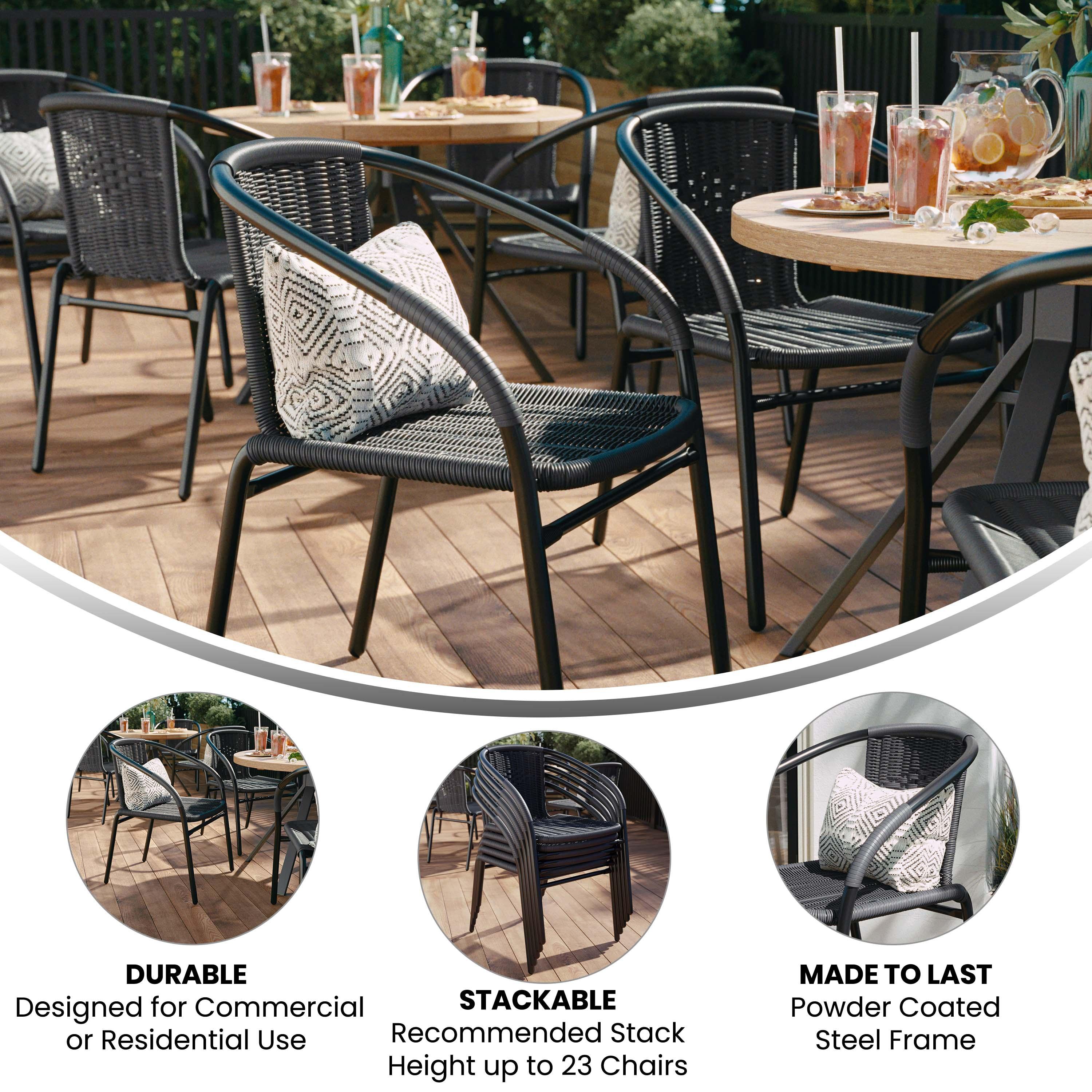 Flash Furniture Lila 2 Pack Gray Rattan Indoor-Outdoor Restaurant Stack Chair