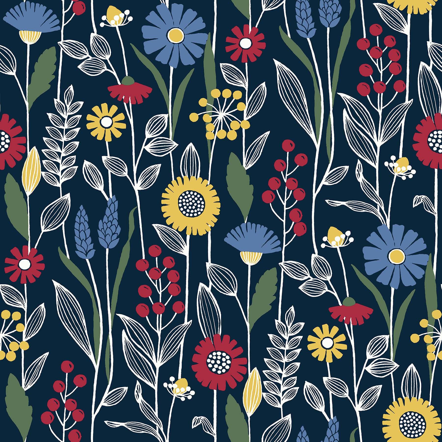 NuWallpaper Navy Jane Peel and Stick Wallpaper: Removable Floral Botanical PVC, Self-Adhesive, 30.75 Sq Ft Coverage