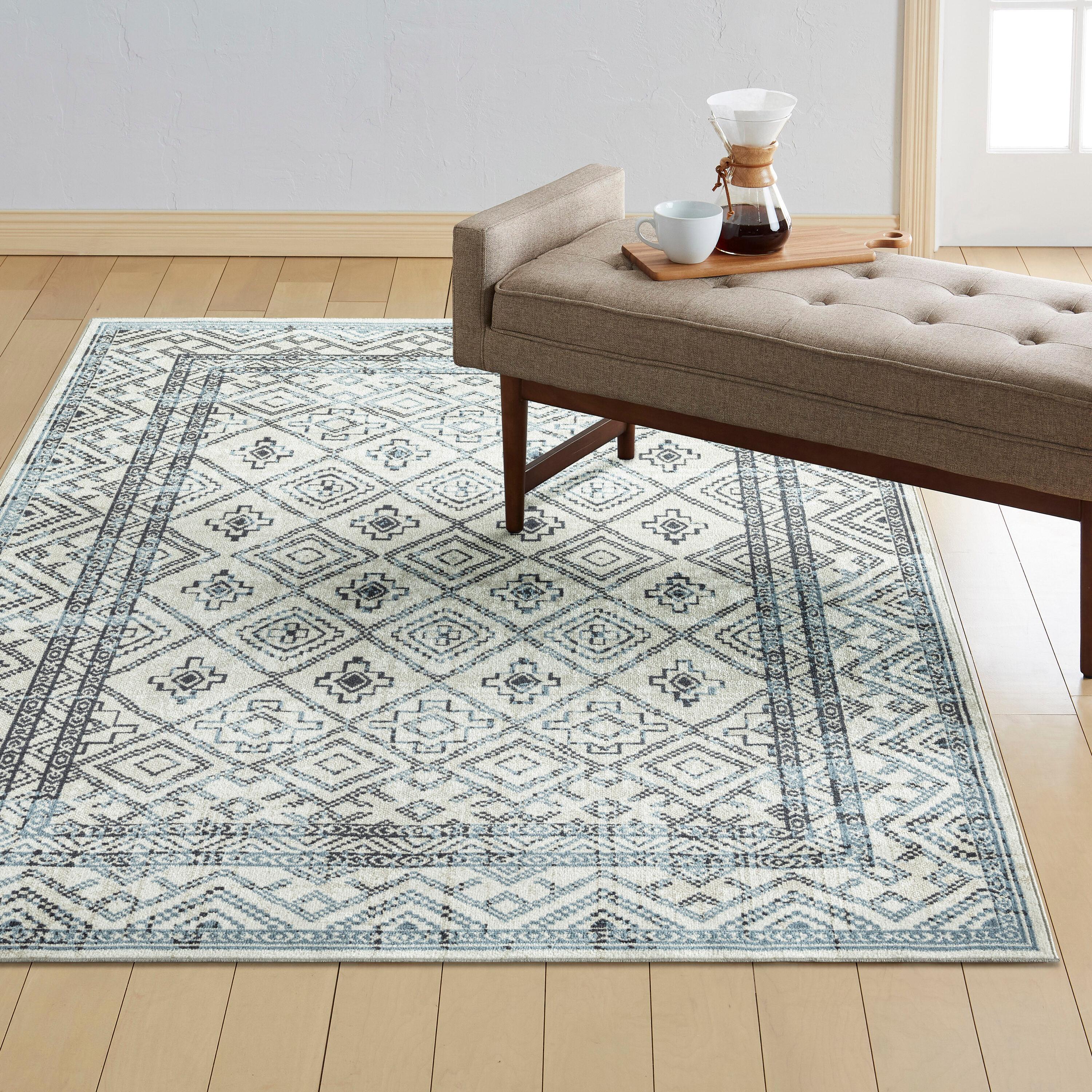 Home Dynamix Everwash Treasure Cambria Southwest Geometric Machine Washable Area Rug, Beige/Navy Blue, 5'2"x7'2"