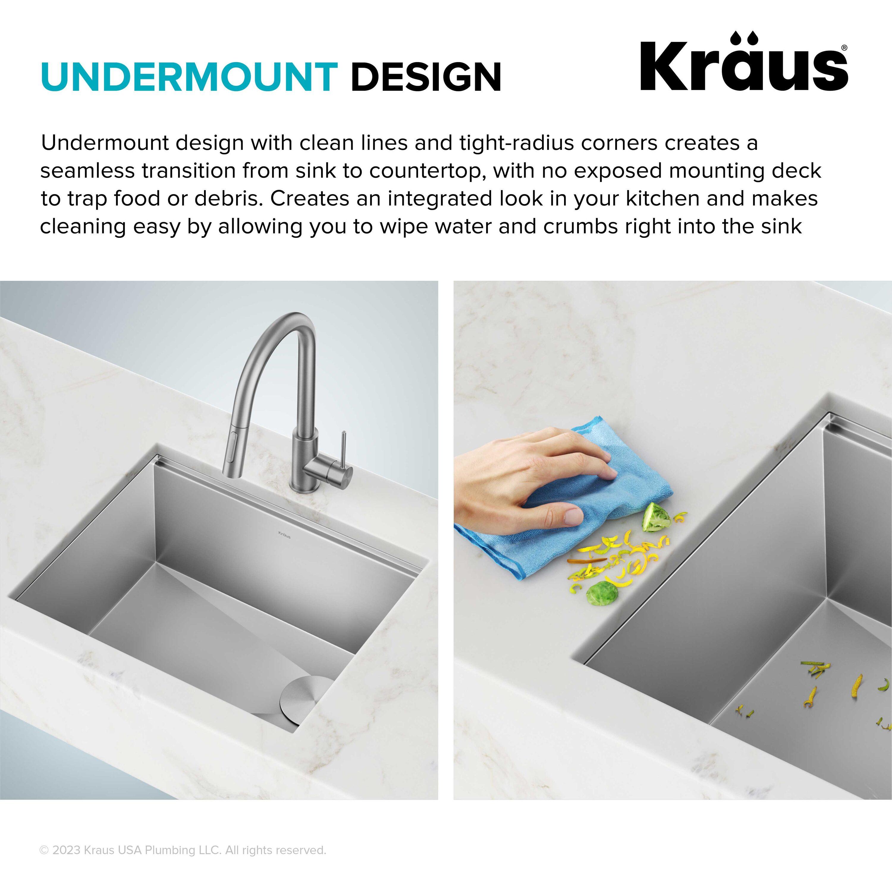 KRAUS Kore™ 21" L Undermount Workstation 16 Gauge Stainless Steel Single Bowl Kitchen Sink with Accessories