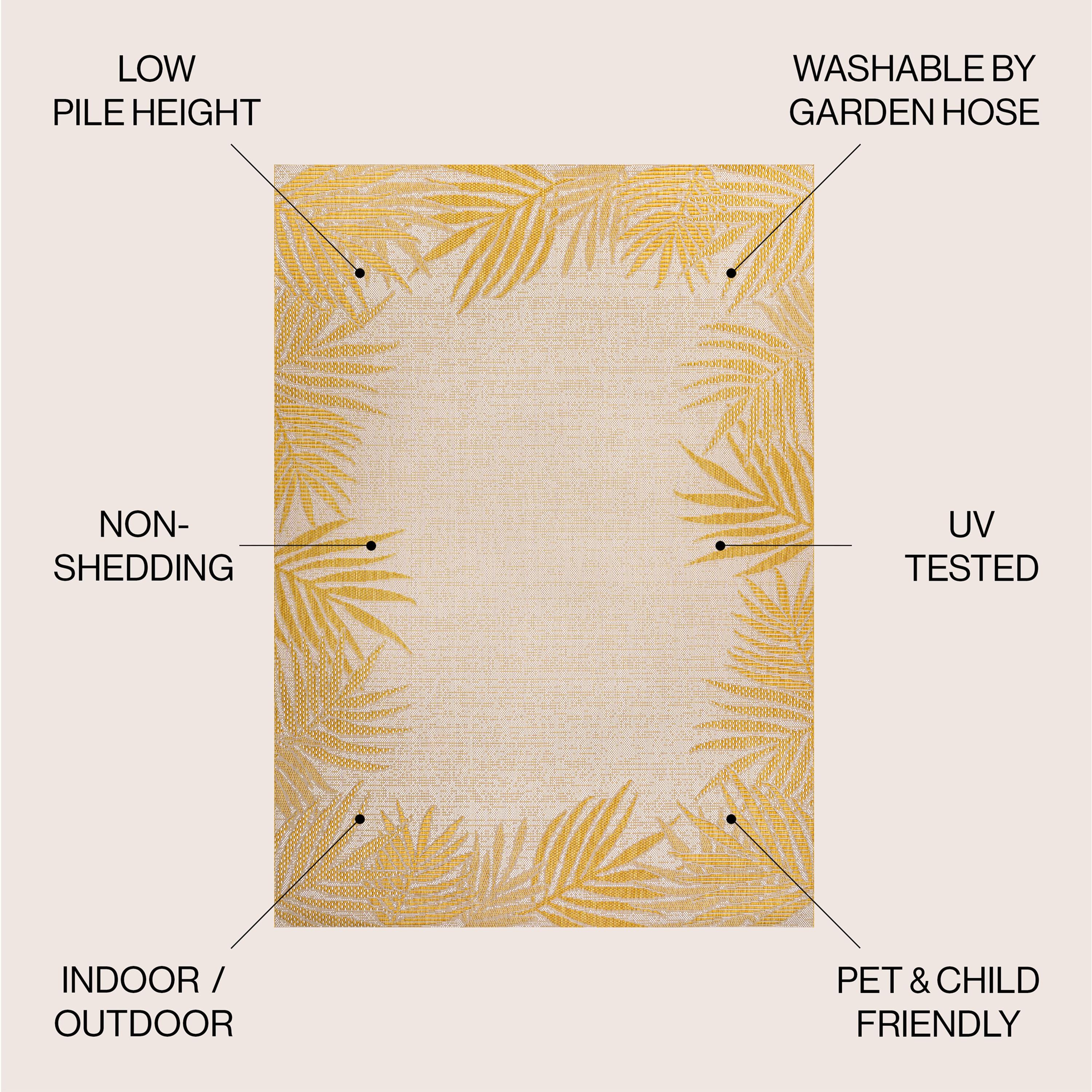 JONATHAN Y Isla Coastal Cottage Palm Frond Border Yellow/Cream 3 ft. x 5 ft. Indoor/Outdoor Area Rug