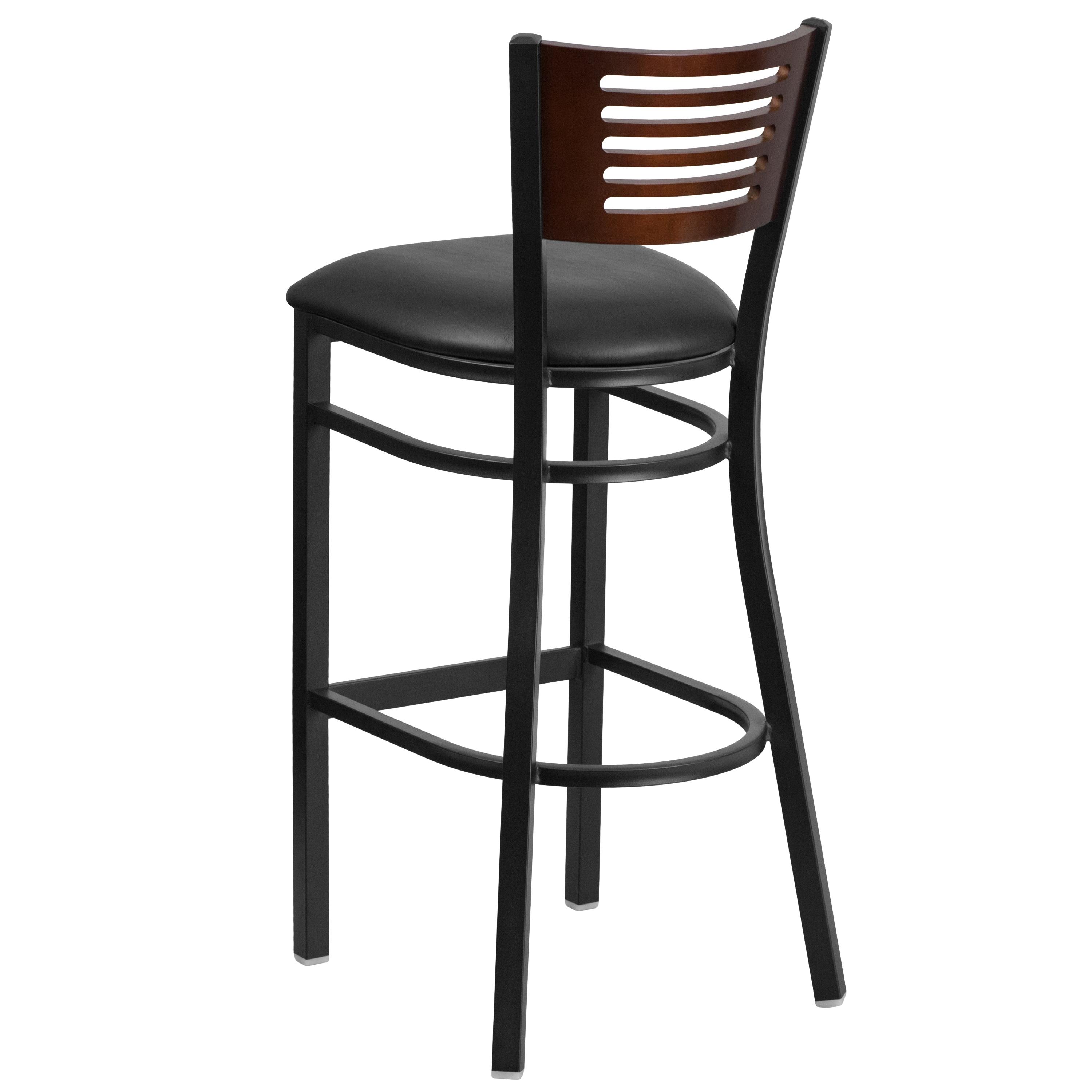 Flash Furniture HERCULES Series Black Slat Back Metal Restaurant Barstool - Walnut Wood Back, Black Vinyl Seat