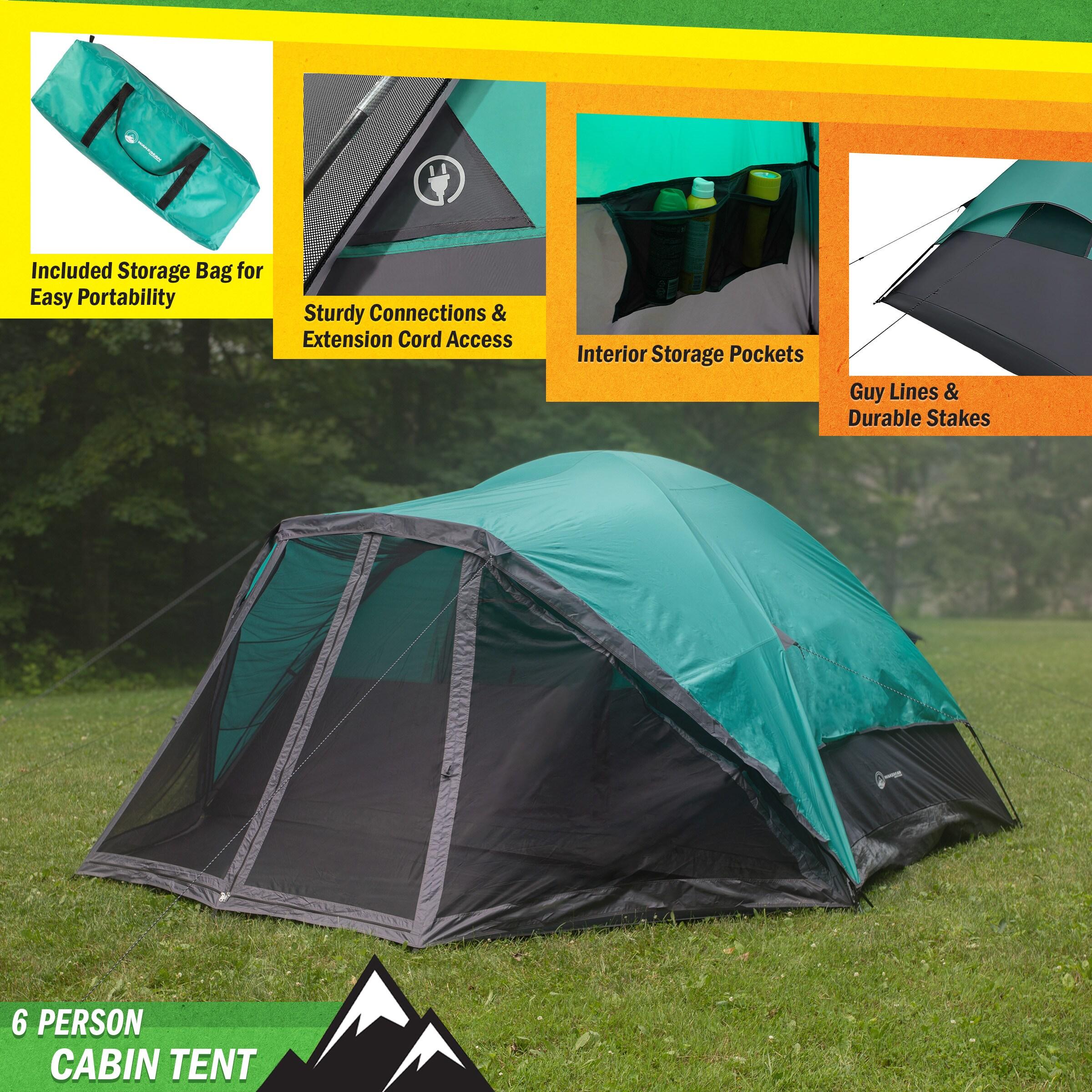 Wakeman Outdoors Cabin-Style 6 Person Camping Tent with Built-In Screen Tent and Carrying Bag, Teal