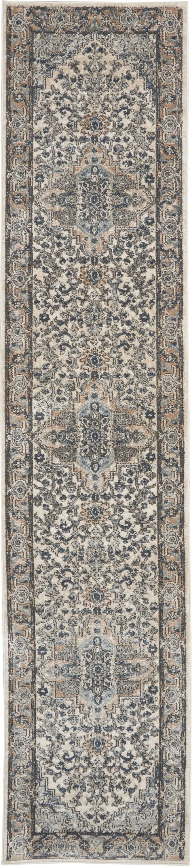 Nourison Concerto Center Medallion Indoor Rug Ivory Grey 2'2" x 12'