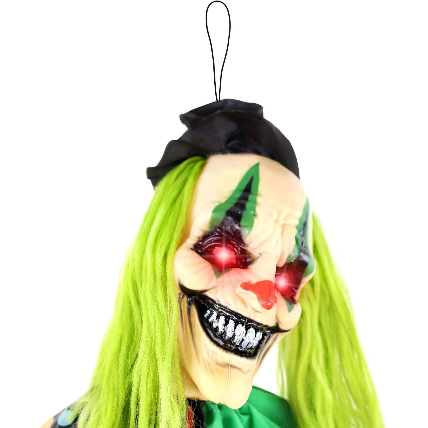 Haunted Hill Farm Lifesize Animatronic Clown with Lights and Sound, Indoor/Covered Outdoor Halloween Decoration