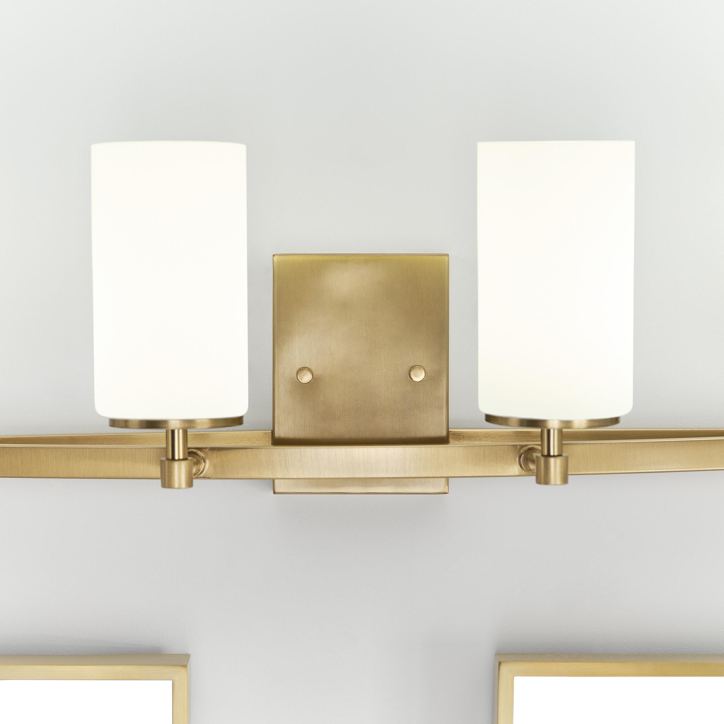 Alturas 30.5 in. 4-Light Satin Brass Modern Contemporary Wall Bathroom Vanity Light with Satin Etched Glass Shades