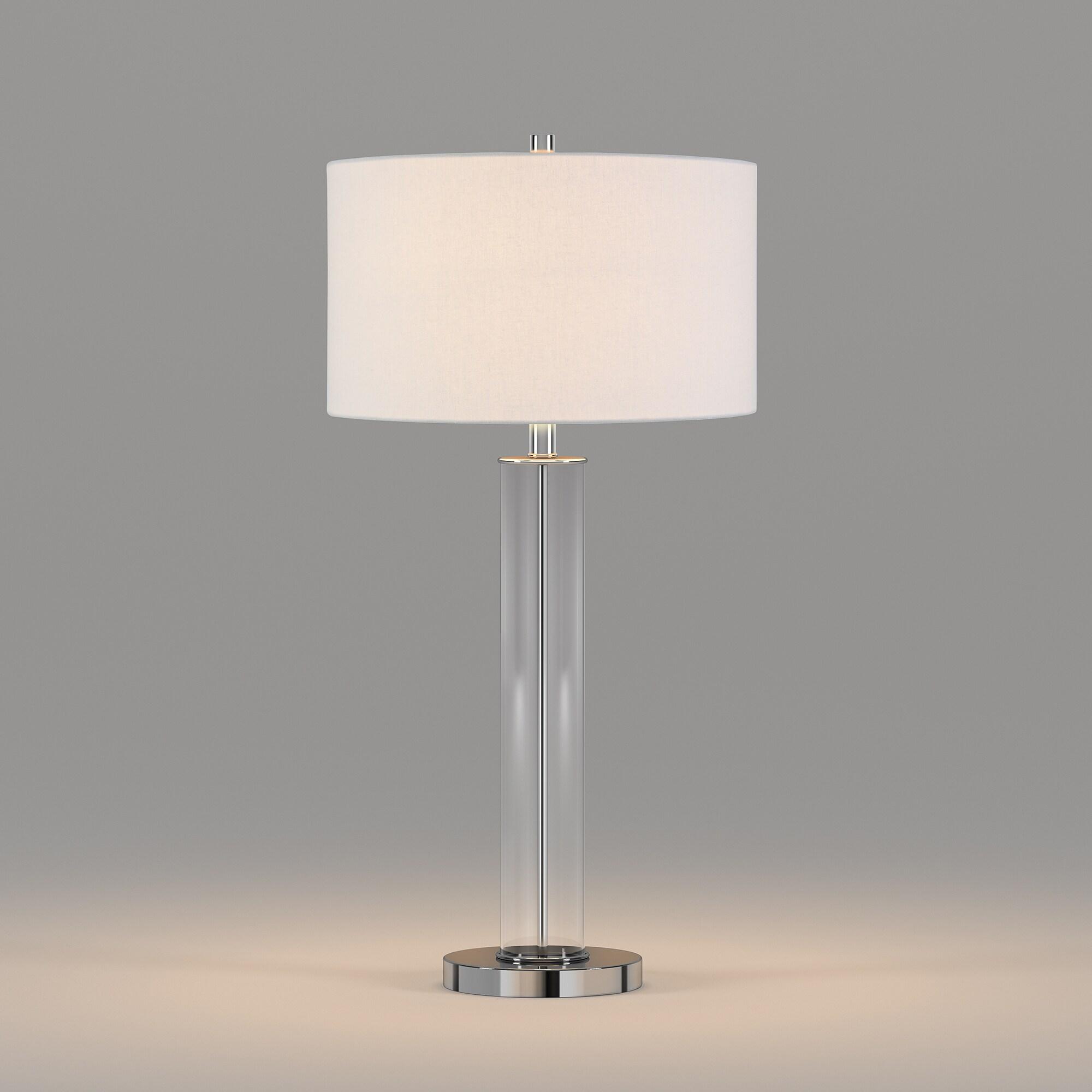 Evelyn&Zoe 29" Traditional Clear Glass Table Lamp with White Drum Linen Shade