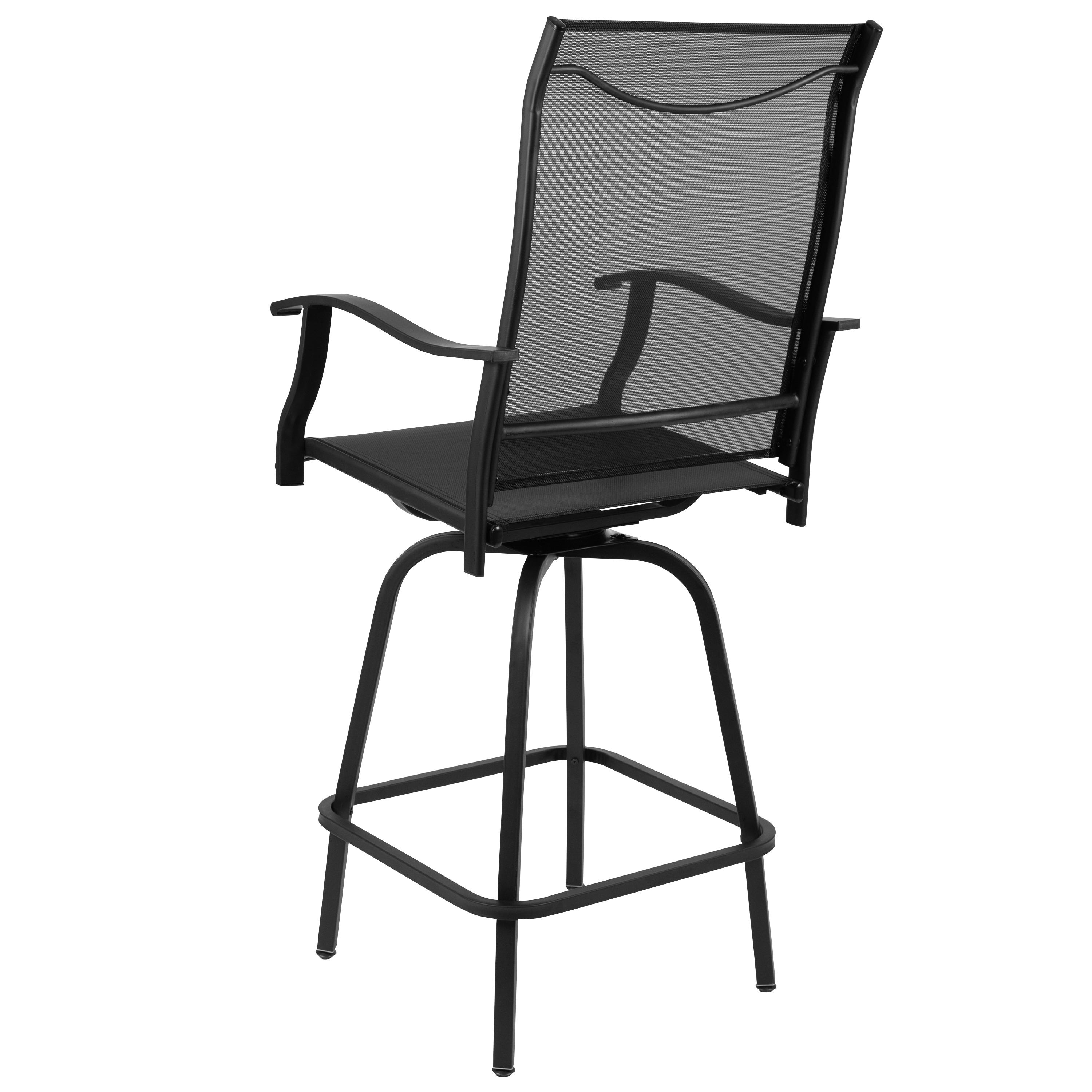 Flash Furniture Patio Bar Height Stools Set of 2, All-Weather Textilene Swivel Patio Stools and Deck Chairs with High Back & Armrests in Black