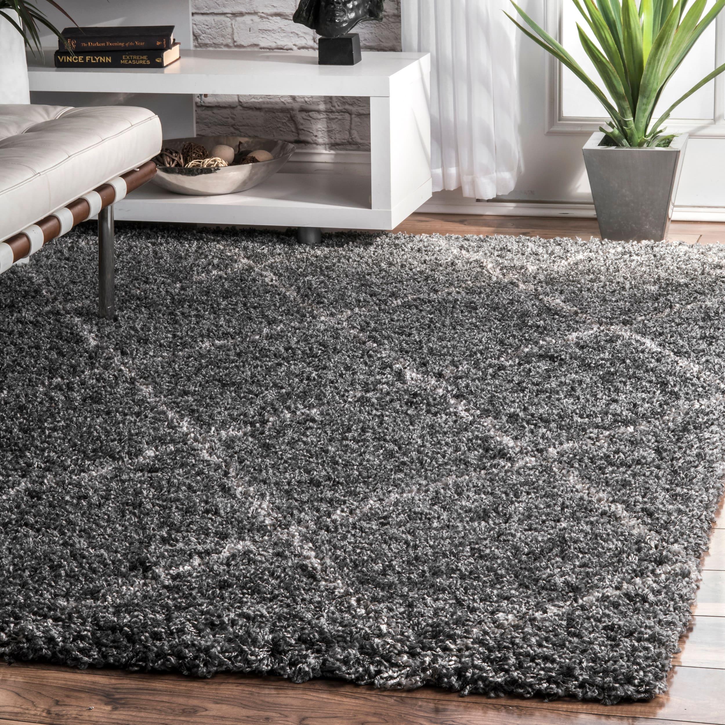 Nuloom Tess Trellis 4x6 Shag Indoor Area Rug for Living Room Bedroom Dining Room Nursery, Dark Grey/Ivory
