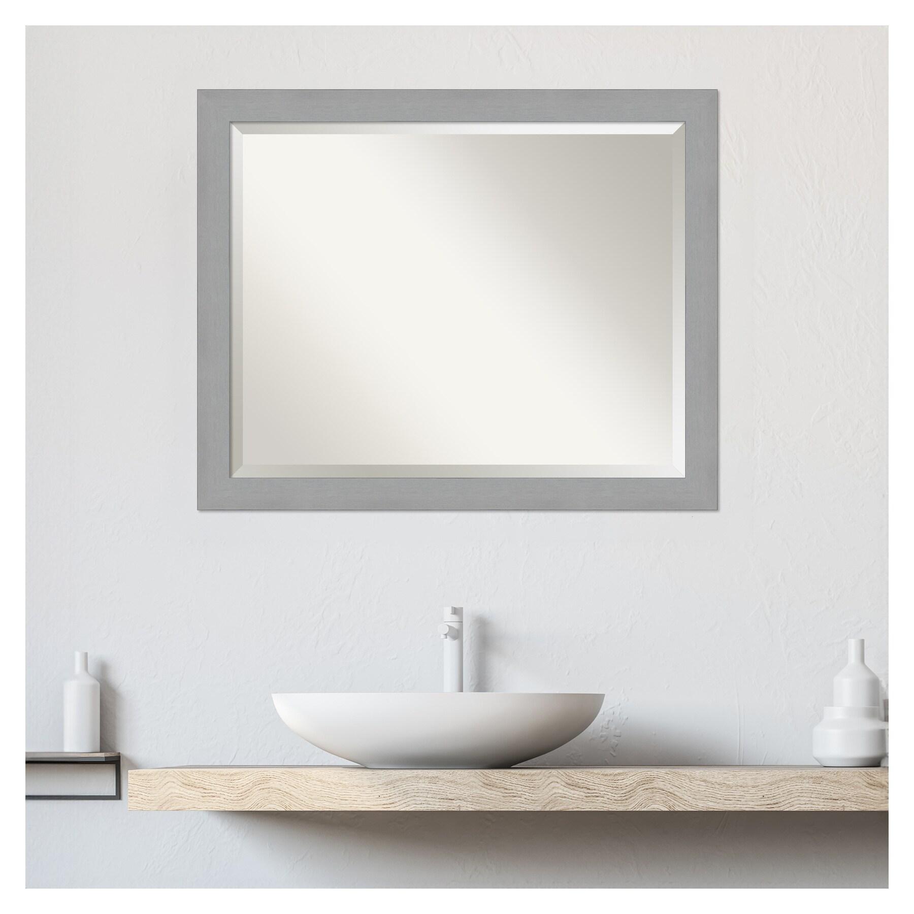 32" x 26" Brushed Nickel Framed Wall Mirror Silver - Amanti Art: Modern Beveled, No Assembly, Wall Mount
