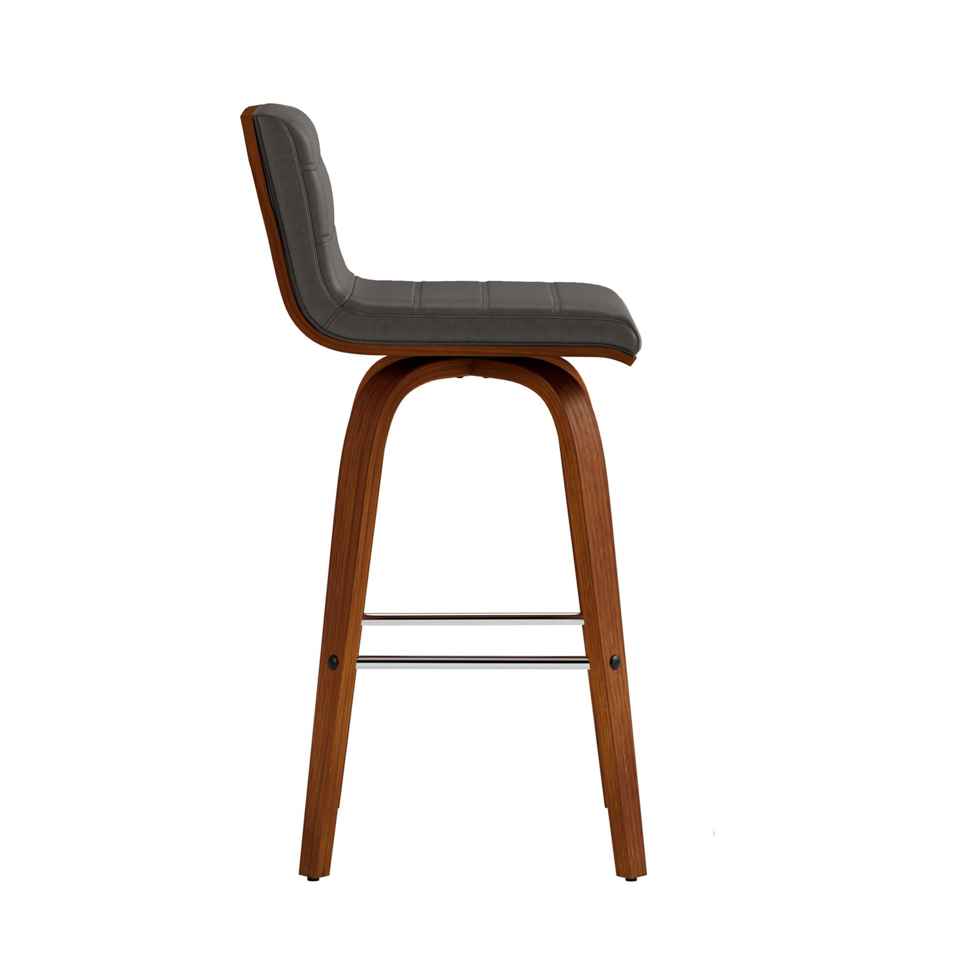 Vienna 26" Swivel Counter Stool in Walnut Wood Finish with Gray Faux Leather