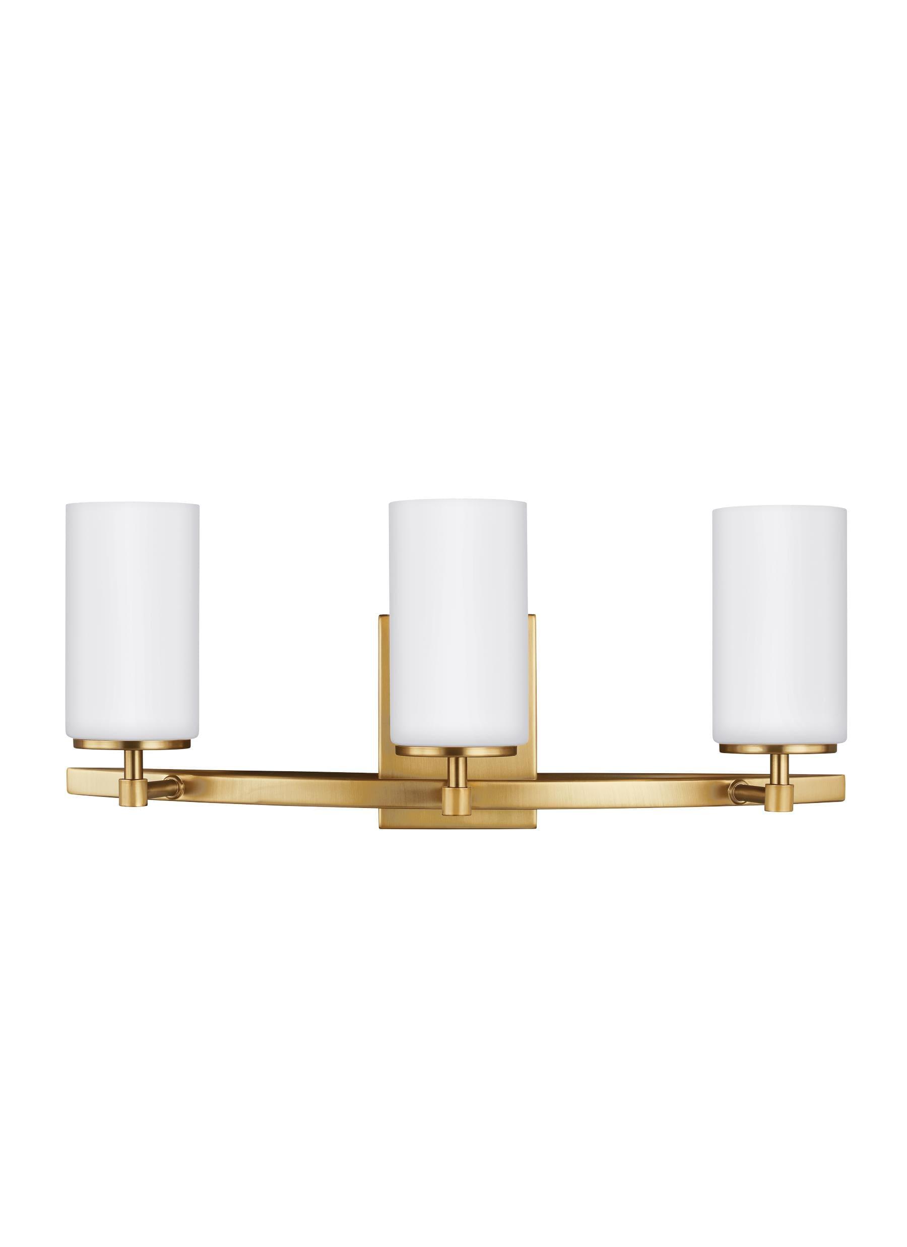 Satin Brass 3-Light Wall Bath Sconce with Etched White Glass