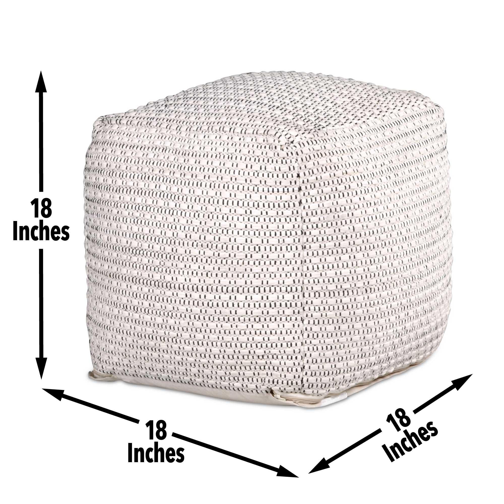 Hakim Square Handwoven Pouf Ivory - Steve Silver Co.: Wool & Cotton, No Assembly Required
