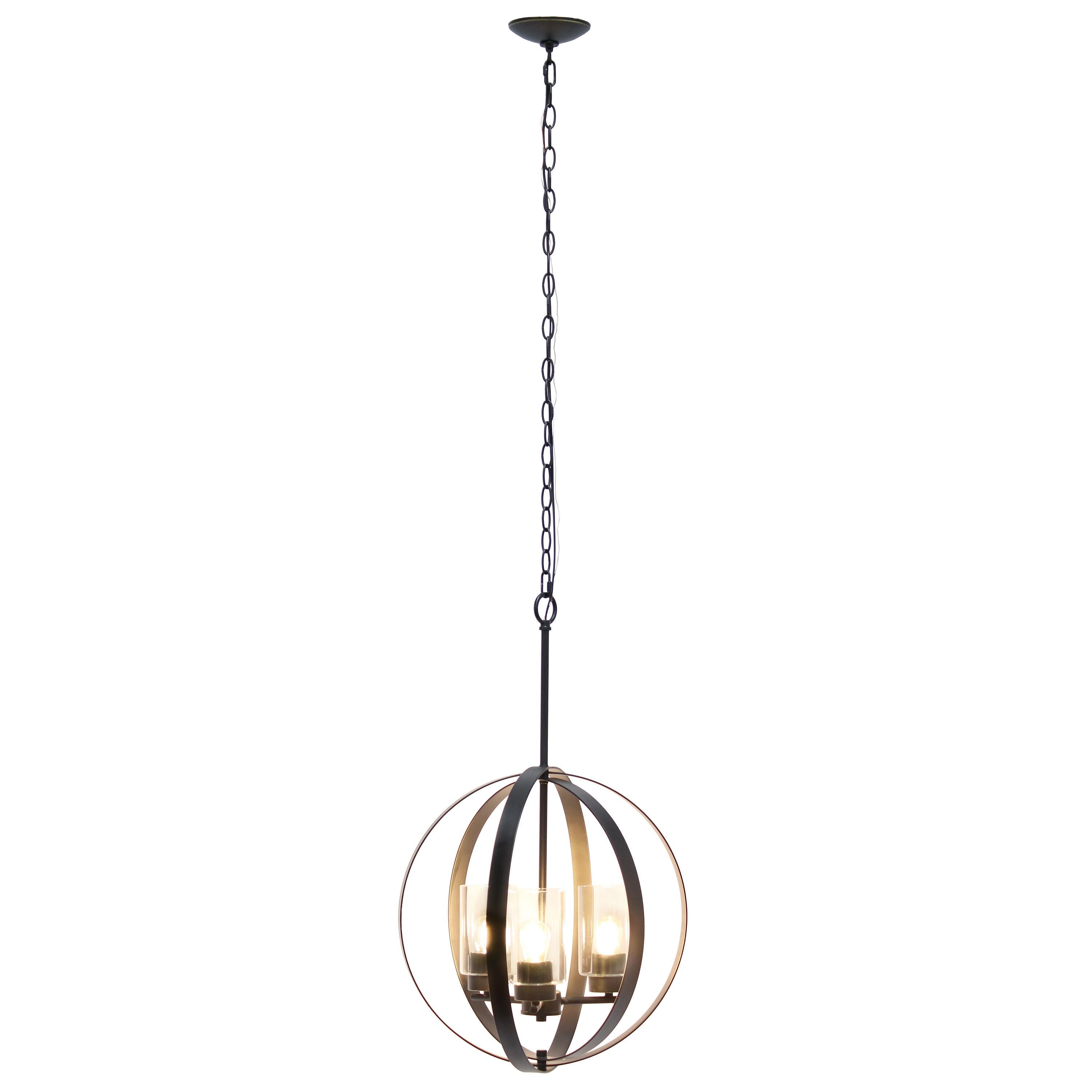 3-Light 18" Adjustable Industrial Globe Hanging Metal/Clear Glass Ceiling Pendant - Lalia Home