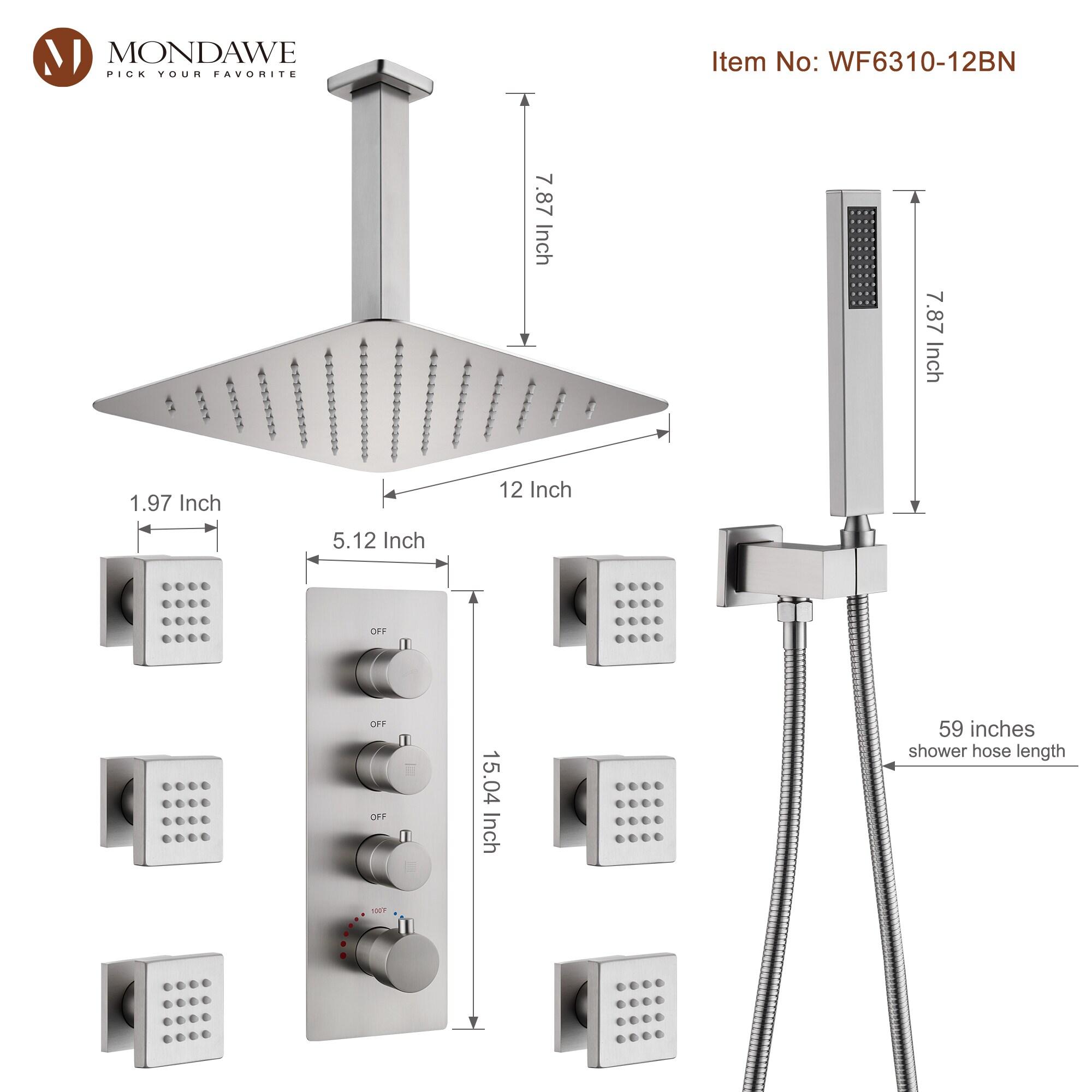 Herathena 3 Functions Ceiling Mounted Luxury Shower System with 6 Body Jets (Rough-in Valve Included)