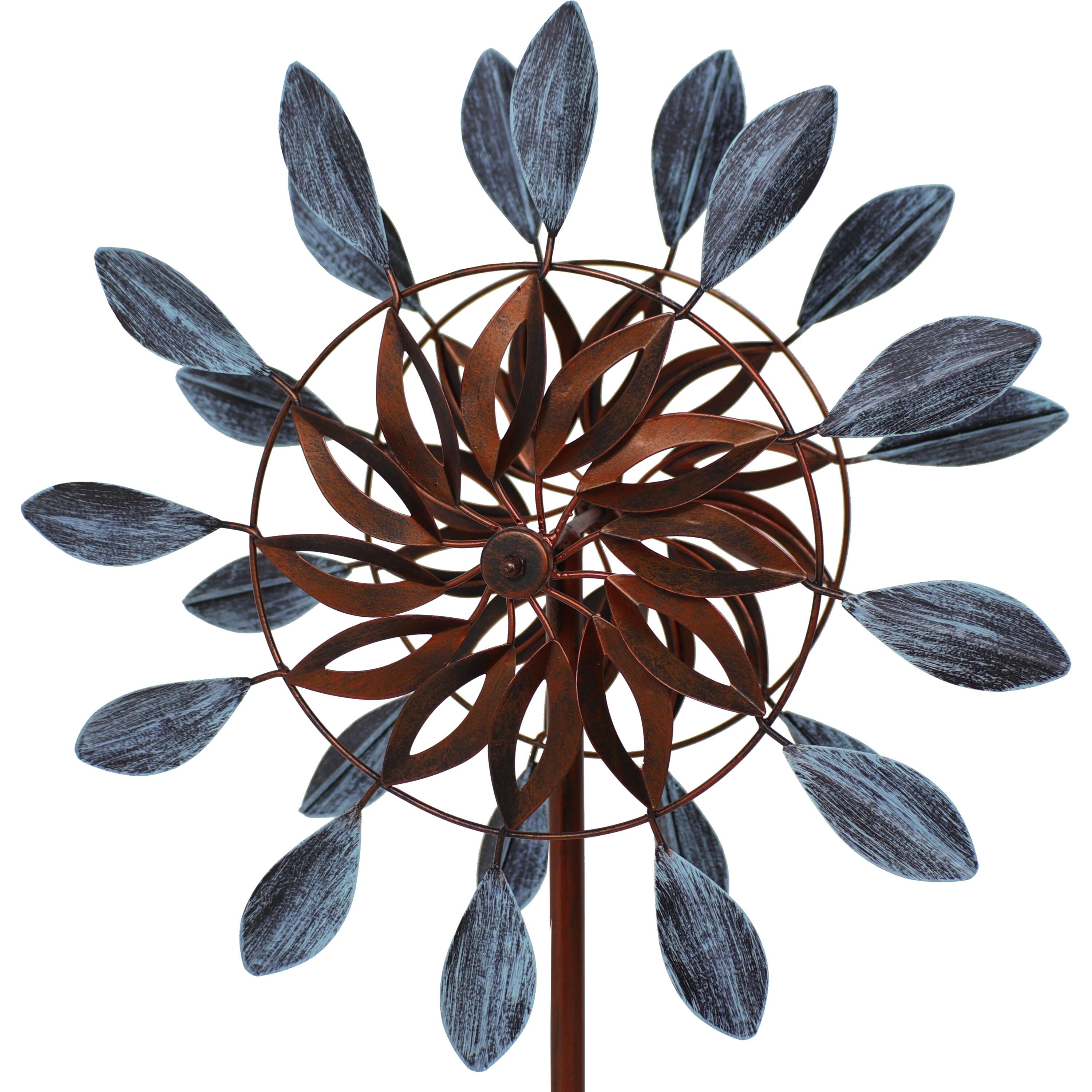 Sunnydaze Whirling Petals Powder-Coated Iron Wind Spinner - 48" H - Blue and Brown