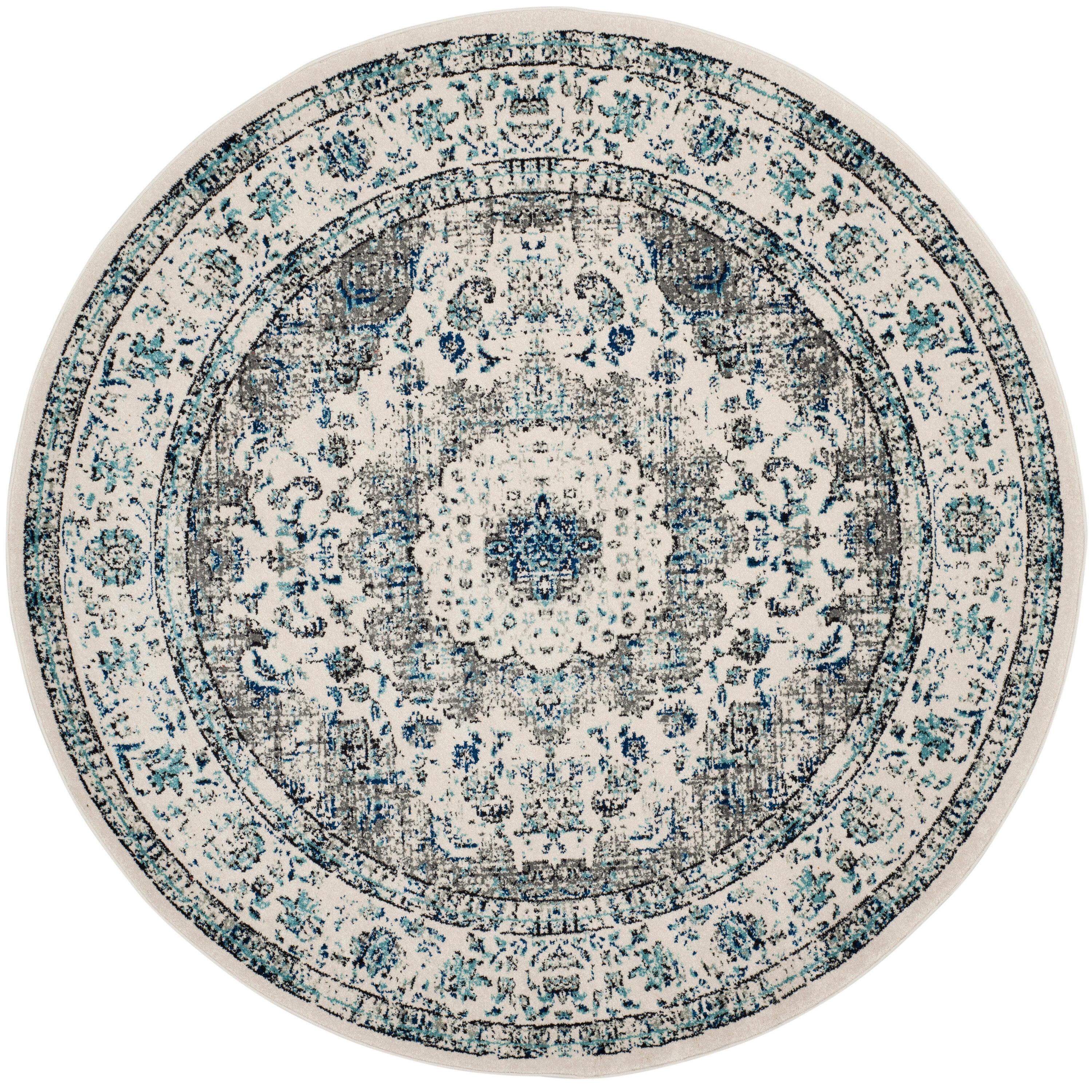 Evoke EVK220 Power Loomed Area Rug - Ivory/Grey - 6'7" Round - Safavieh.