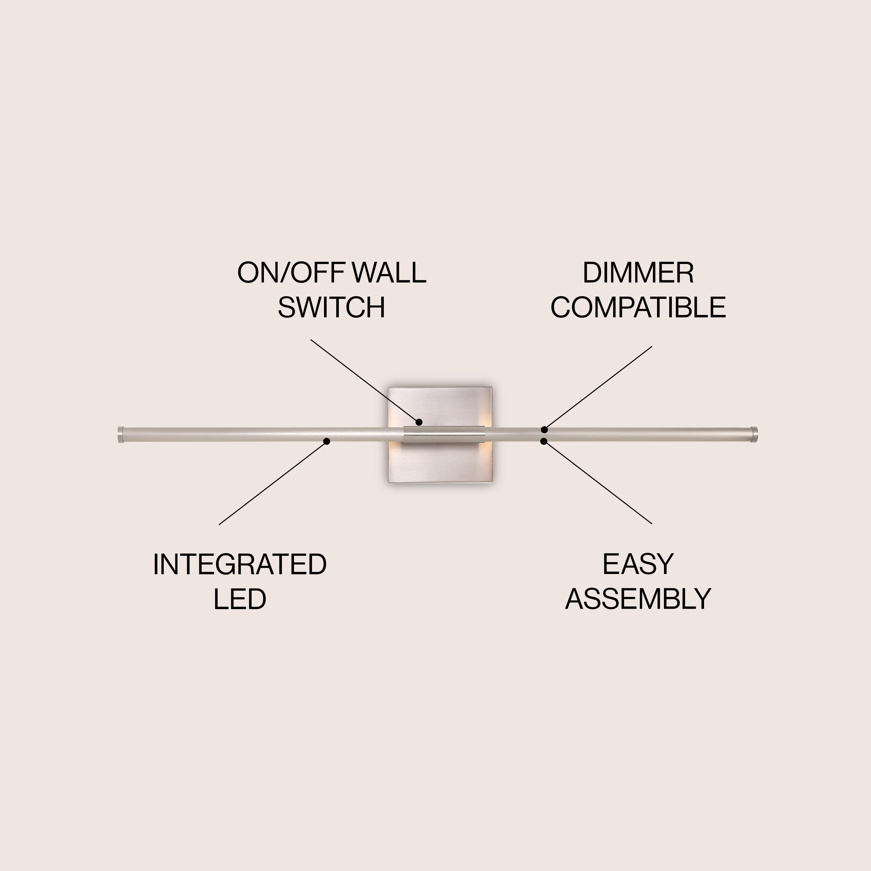 JONATHAN Y Makena 28" Modern Minimalist Dimmable Integrated LED Metal Wall Sconce, Nickel