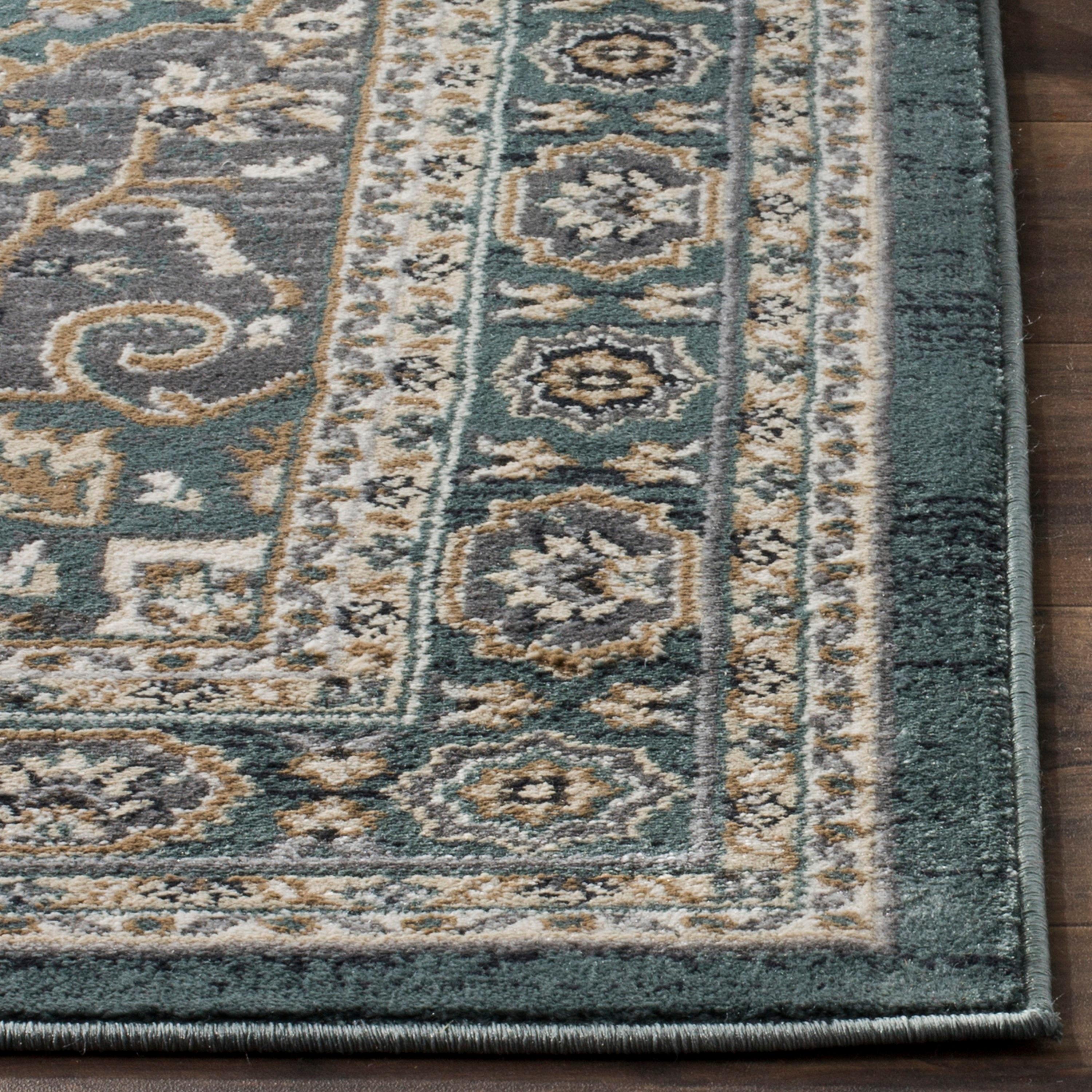 Teal and Grey Floral Synthetic 9' x 12' Area Rug