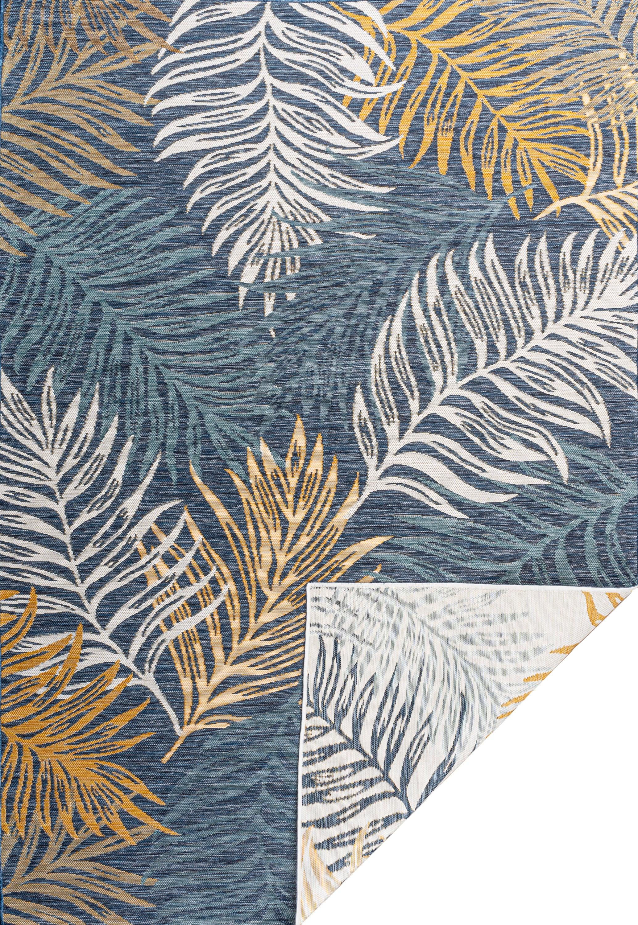 JONATHAN Y Calypso Coastal Casual Palm Frond Reversible Machine-Washable Cream/Navy 5 ft. x 8 ft. Indoor/Outdoor Area Rug