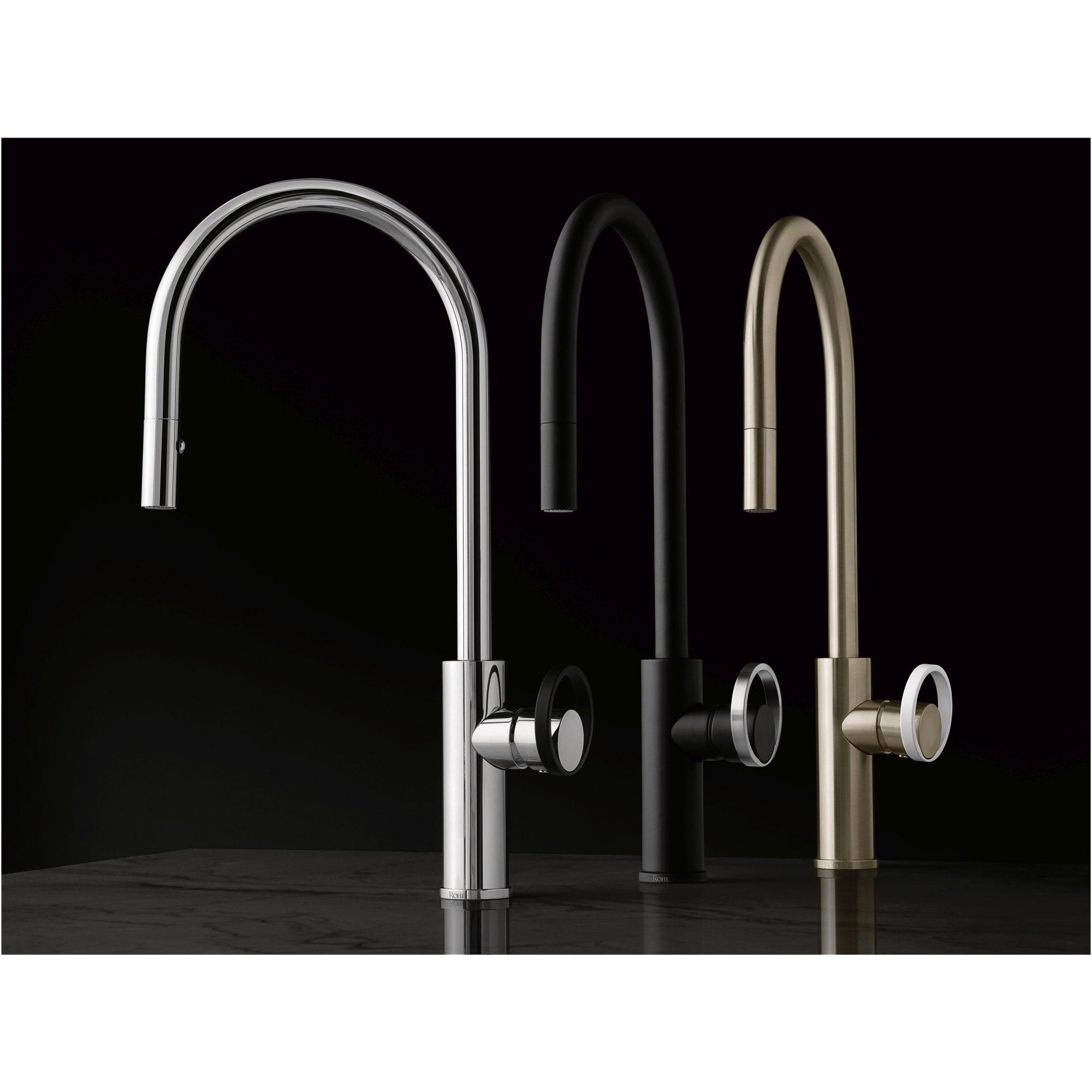 Rohl Eclissi™ Pull-Down Bar/Food Prep Kitchen Faucet with C-Spout and Handle EC65D1MB+EC81IWMB