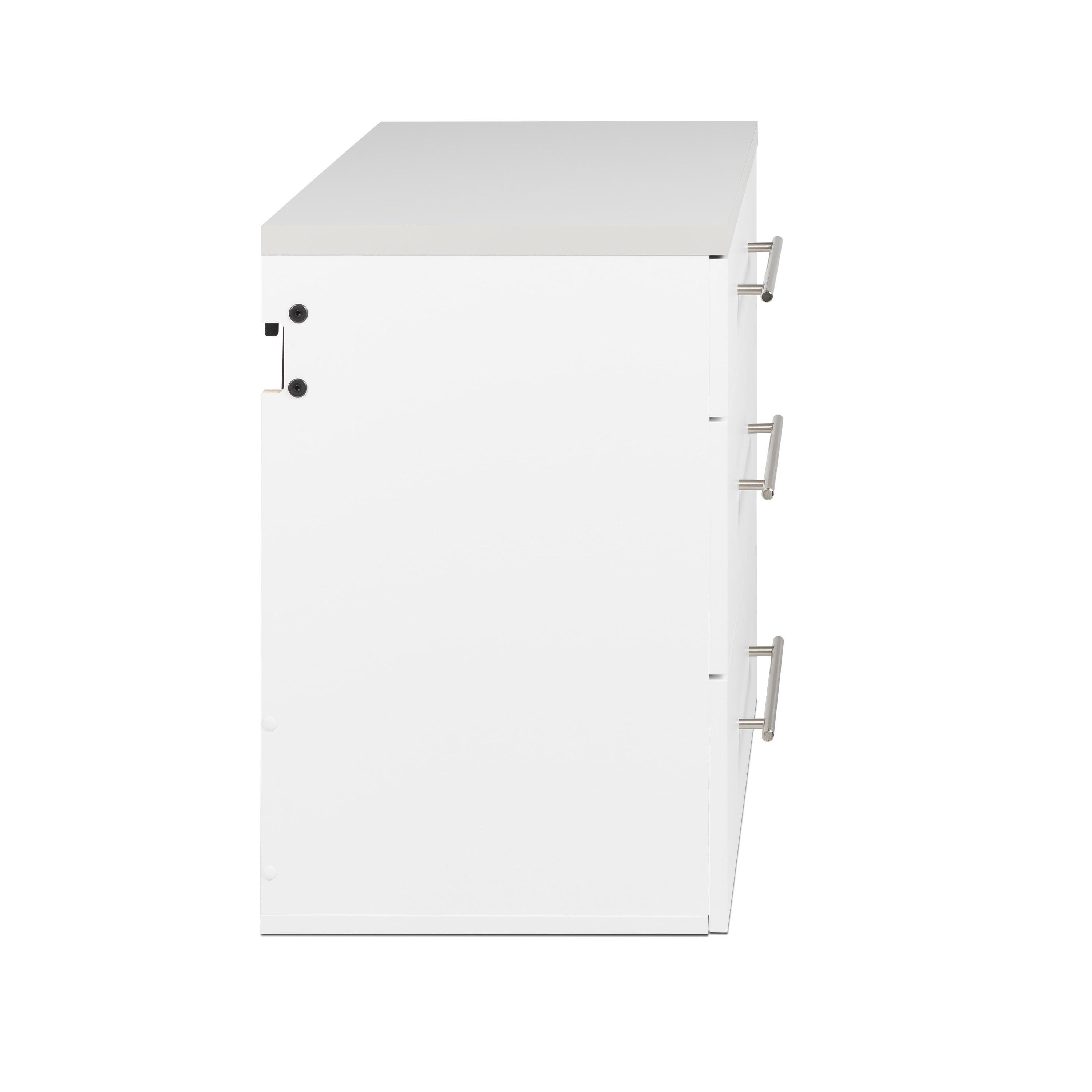 Hangups 3 Drawer Base Storage Cabinet White - Prepac: Wall Mounted, Laminated Wood, Office Workshop