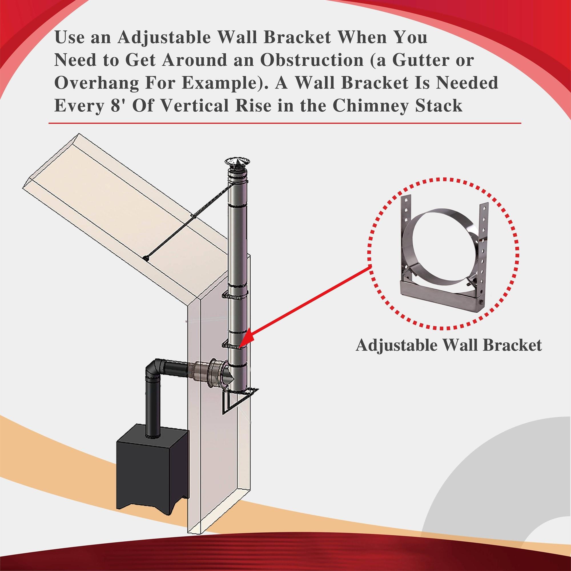 Adjustable Stainless Steel 8" Wall Bracket for Chimney Pipe