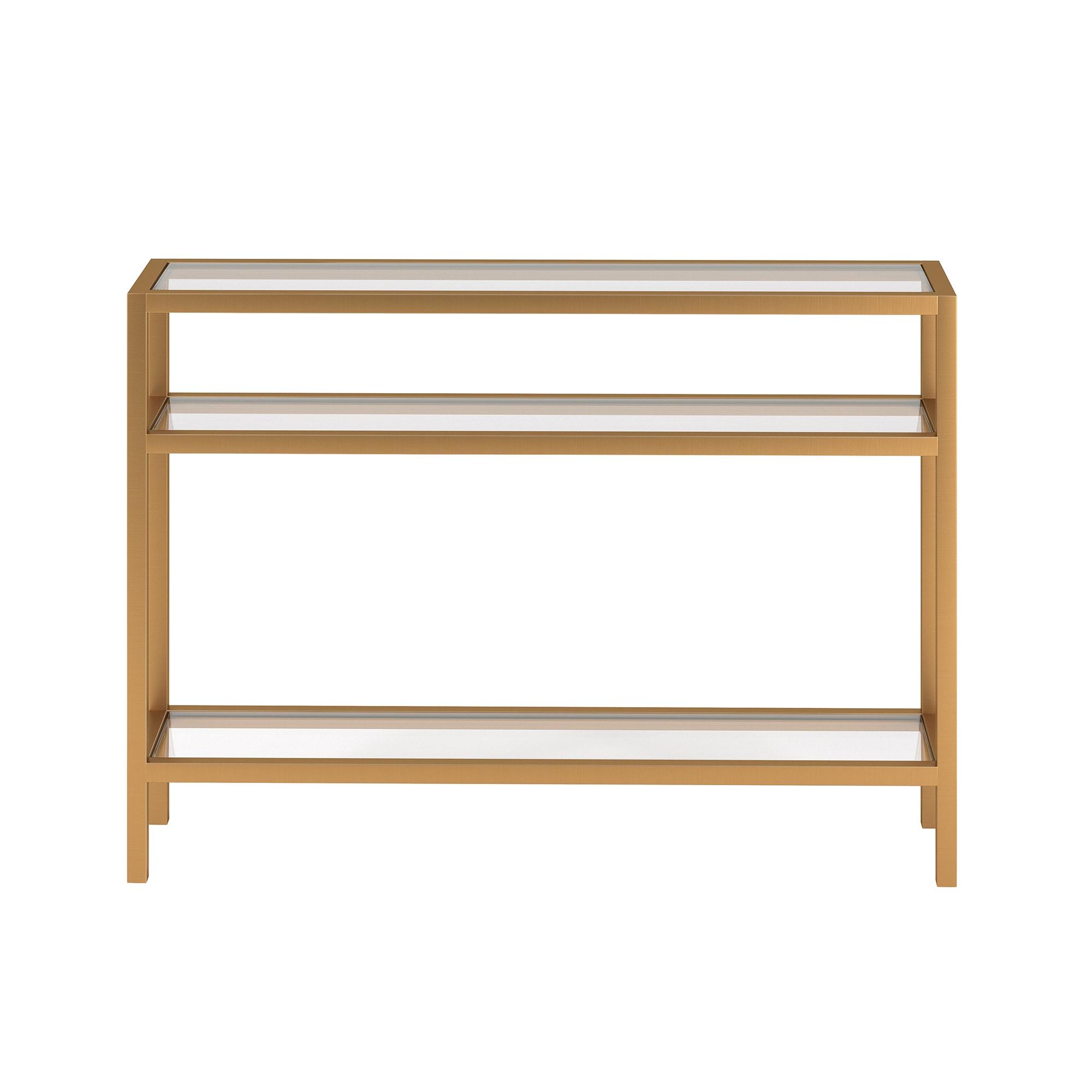 Henn&Hart 42" Brass Finish Metal/Glass Console Table