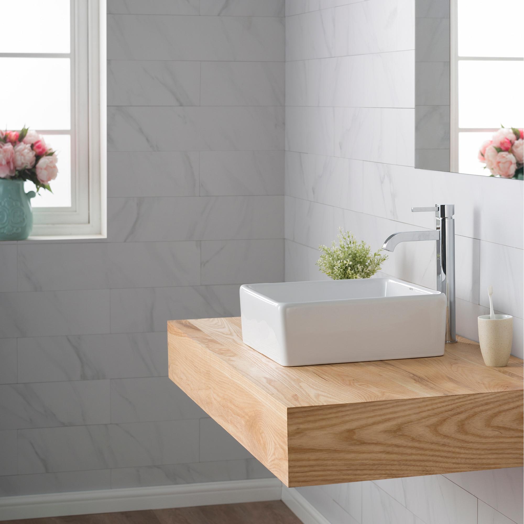 Ceramic Square Vessel Bathroom Sink with Faucet