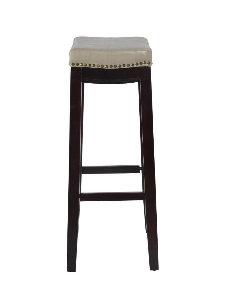 Linon Claridge Backless Faux Leather Nailhead Saddle Barstool Beige : Upholstered, Rubberwood Legs, Fixed Height