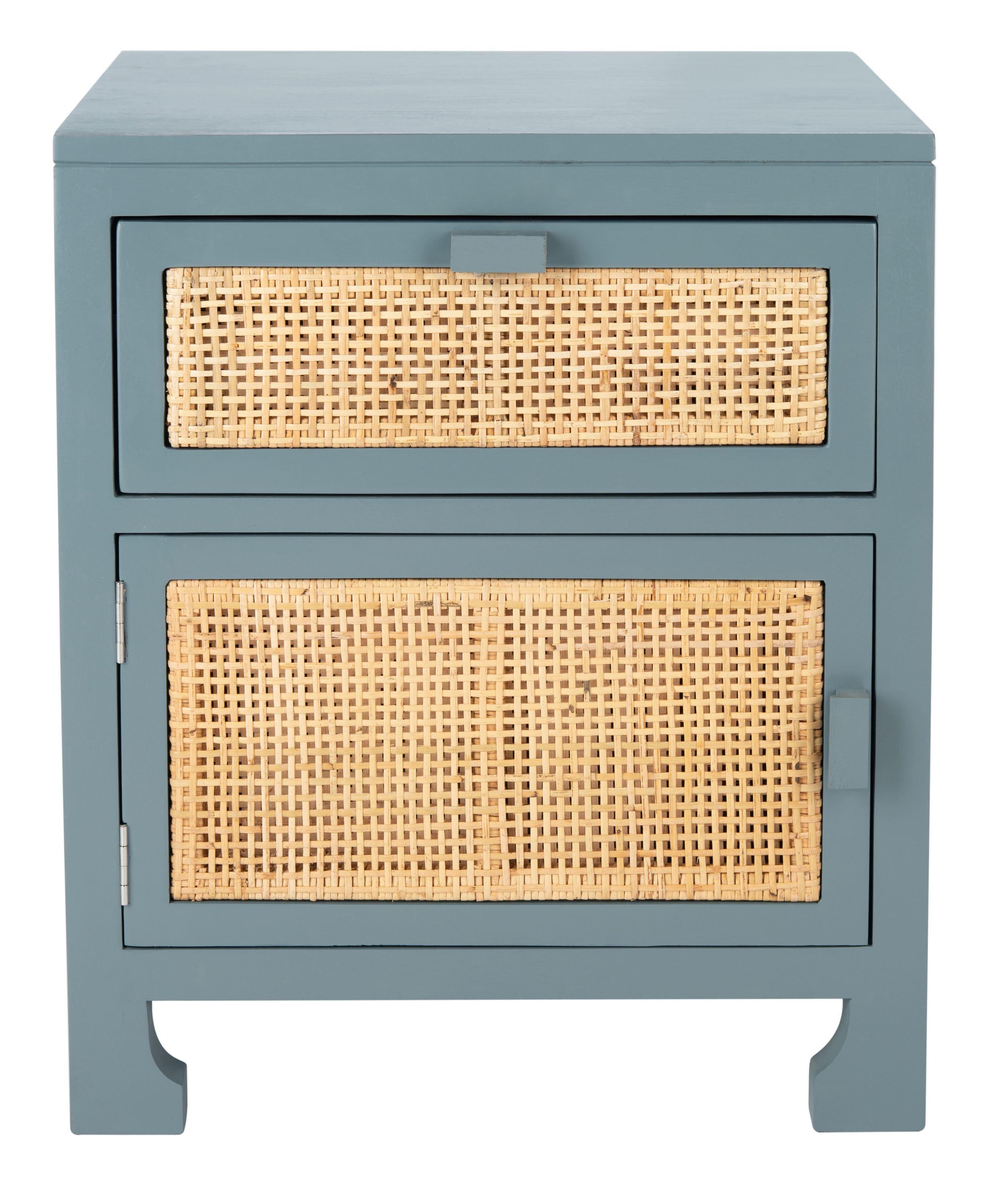 SAFAVIEH Dave Coastal 1 Drawer 1 Door Nightstand, Blue Grey/Natural