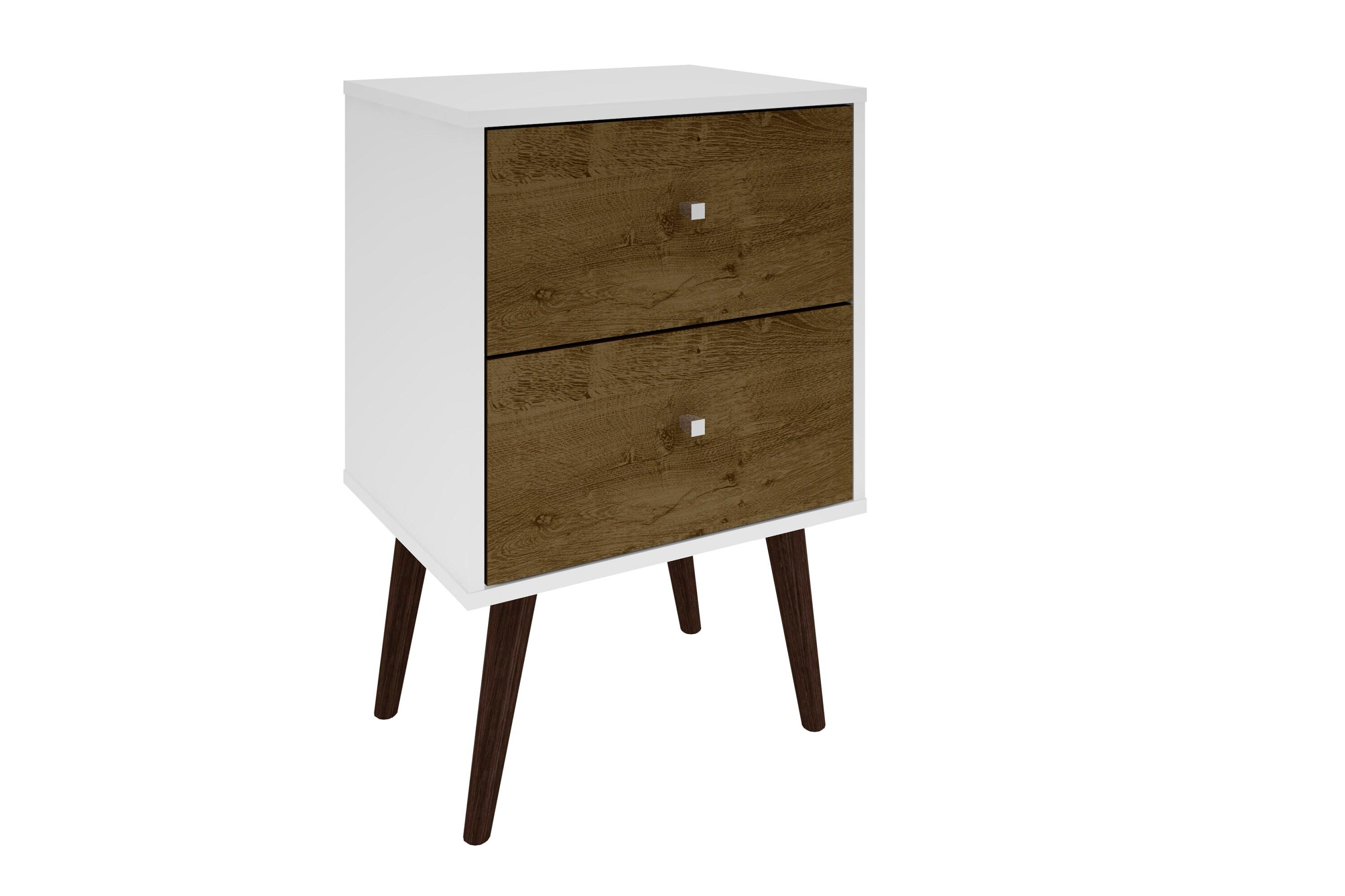 Liberty 2.0 Mid Century Modern Nightstand White/Rustic Brown - Manhattan Comfort