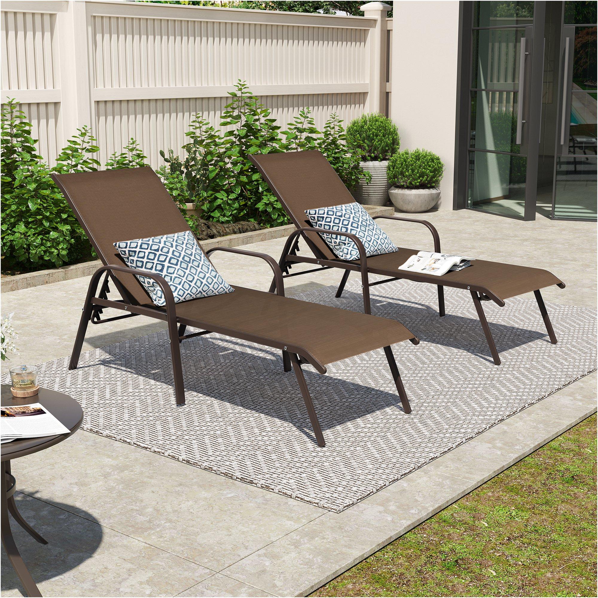 Crestlive Products Set of 2 Outdoor Chaise Lounge Steel Patio Chairs, Brown