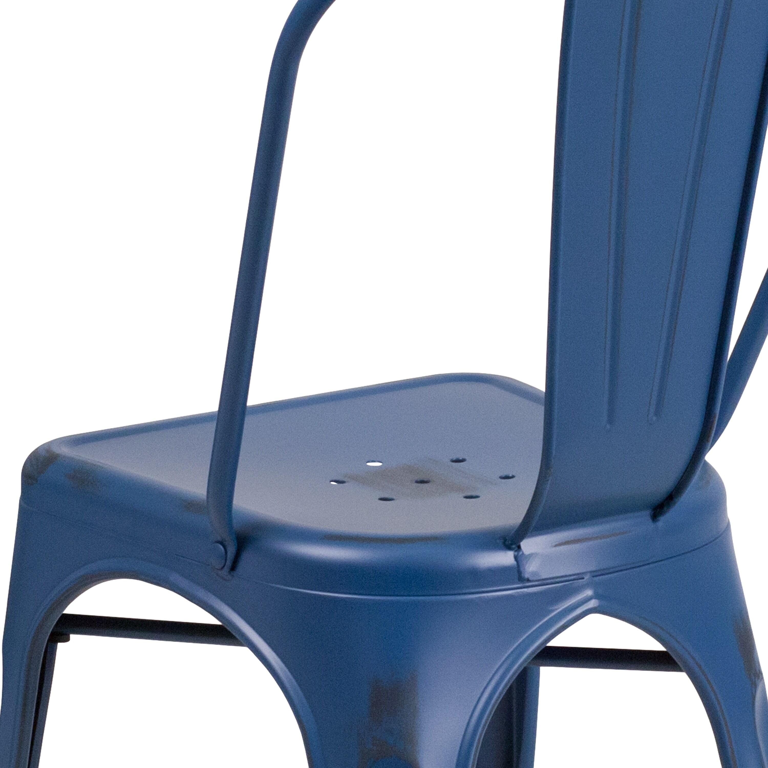 Flash Furniture Commercial Grade Distressed Antique Blue Metal Indoor-Outdoor Stackable Chair