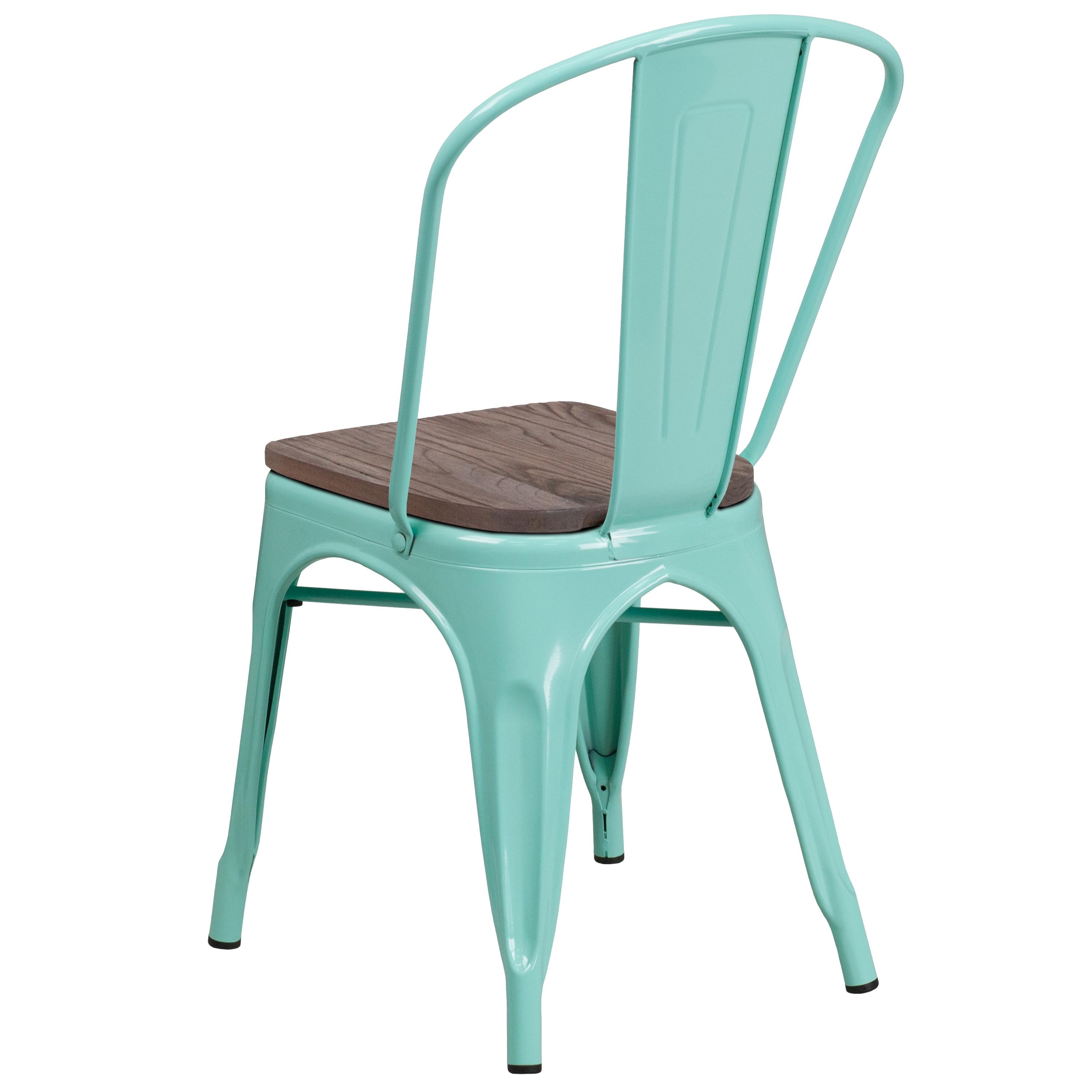 Flash Furniture Mint Green Metal Stackable Chair with Wood Seat