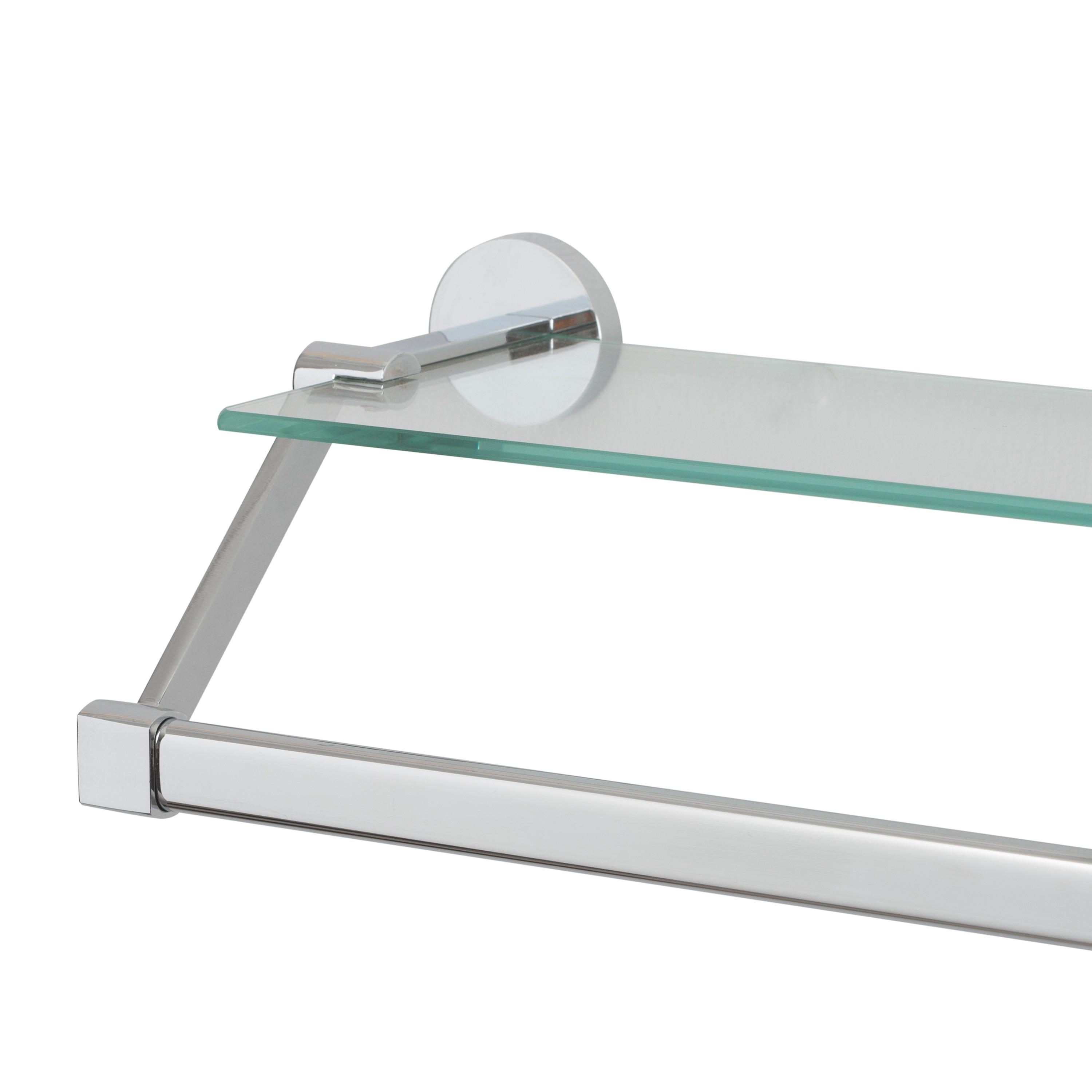 Mounted Glass Shelf with Towel Bar Chrome - Organize It All: Wall-Mounted Storage, Metal Frame, No Tools Assembly