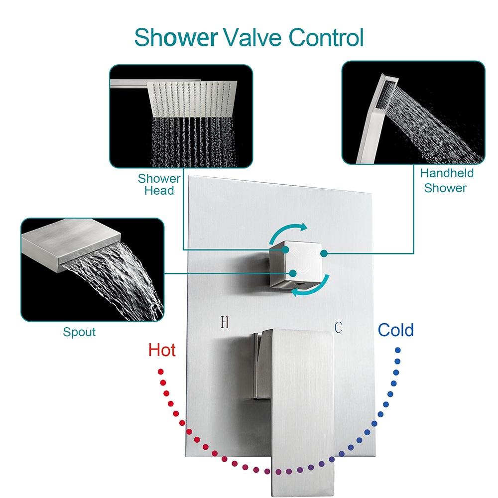 Kichae KE-KH-SLF16013-SS 12 Inch Dual Shower Head Wall Mounted Shower System with Rough-In Valve