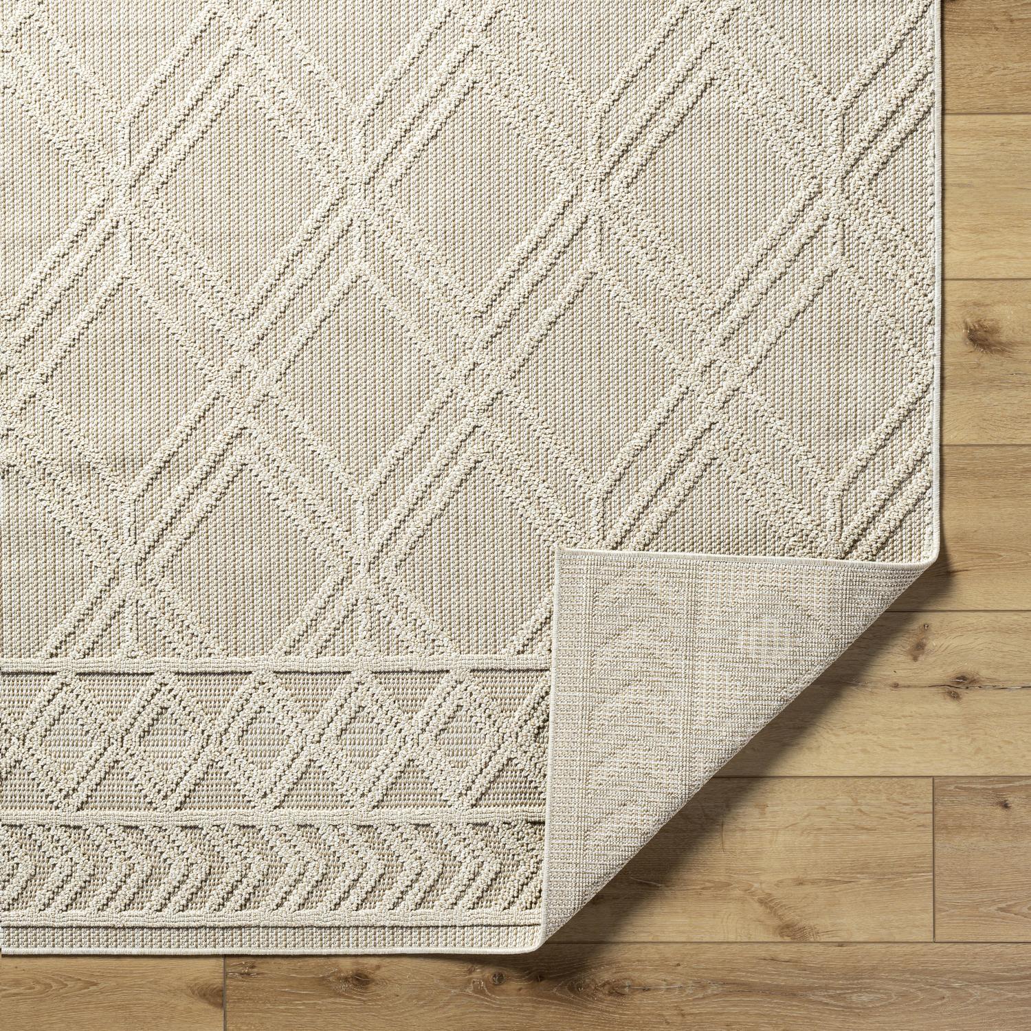 Flash Furniture Melissa Handwoven Area Rug - Ivory - 8' x 10' - Triple Blend Cotton/Wool/Polyester Threads - Geometric Design