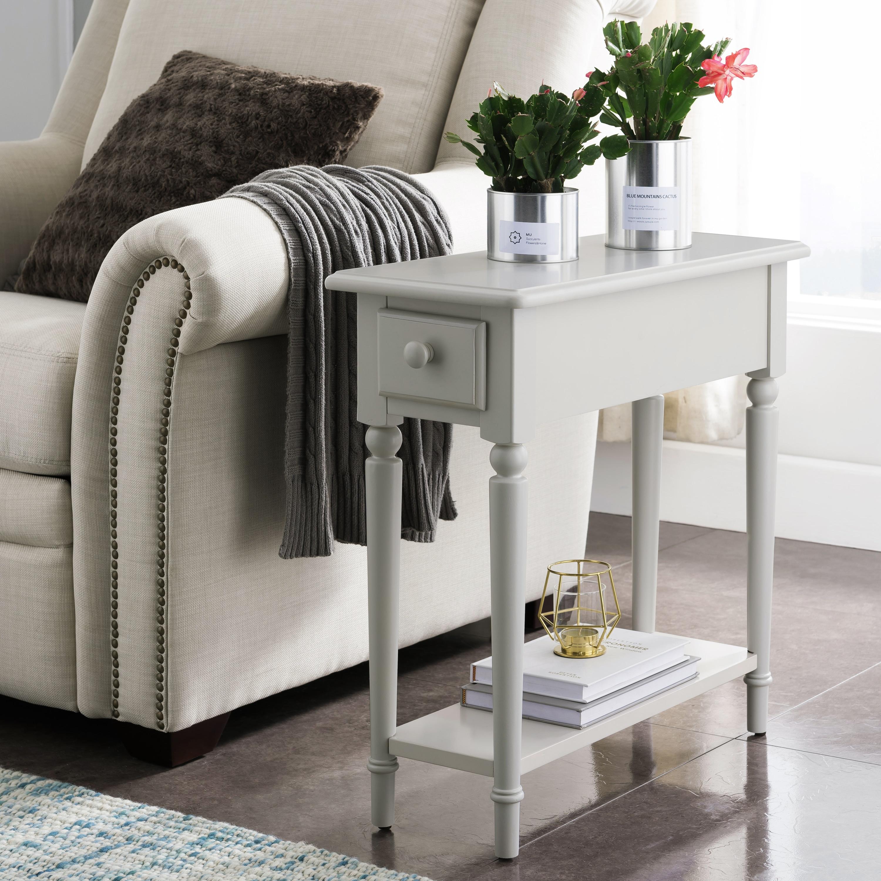 Leick Home 20017-GR Coastal One Drawer Narrow Side Table with Shelf, Greige