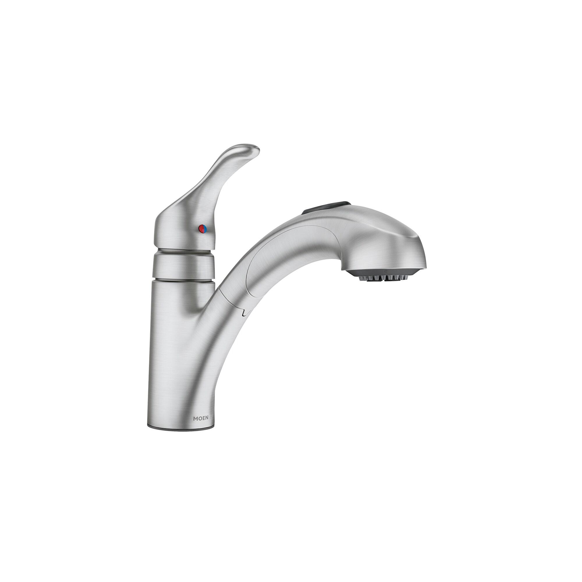 MOEN Renzo Spot Resist Stainless 9 in. H Pull Out Sprayer Kitchen Faucet with 360° Spout Swivel and PowerClean