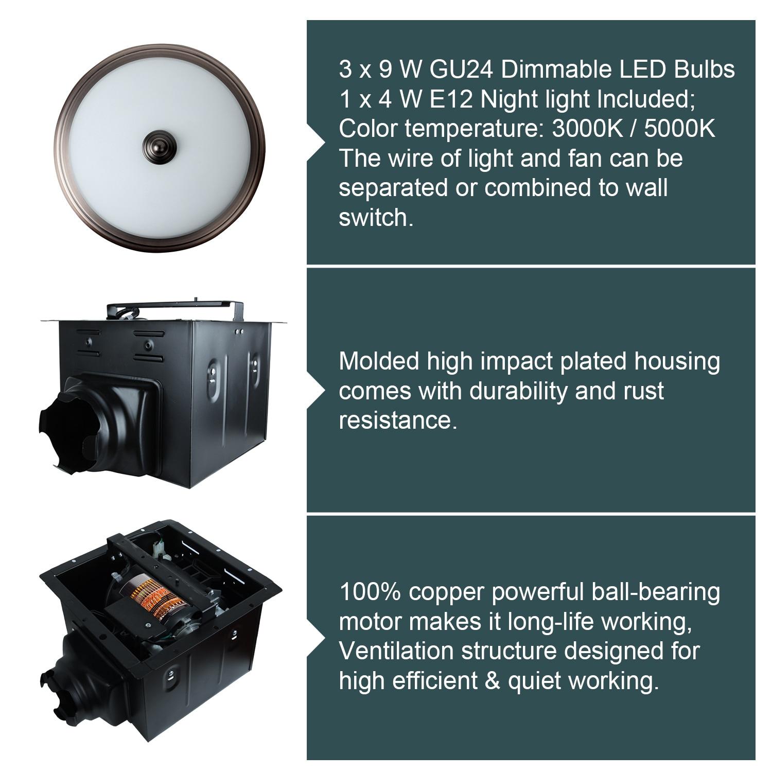 Akicon 1.5-Sones 110-CFM Oil-Rubbed Bronze Decorative Lighted Bathroom fan