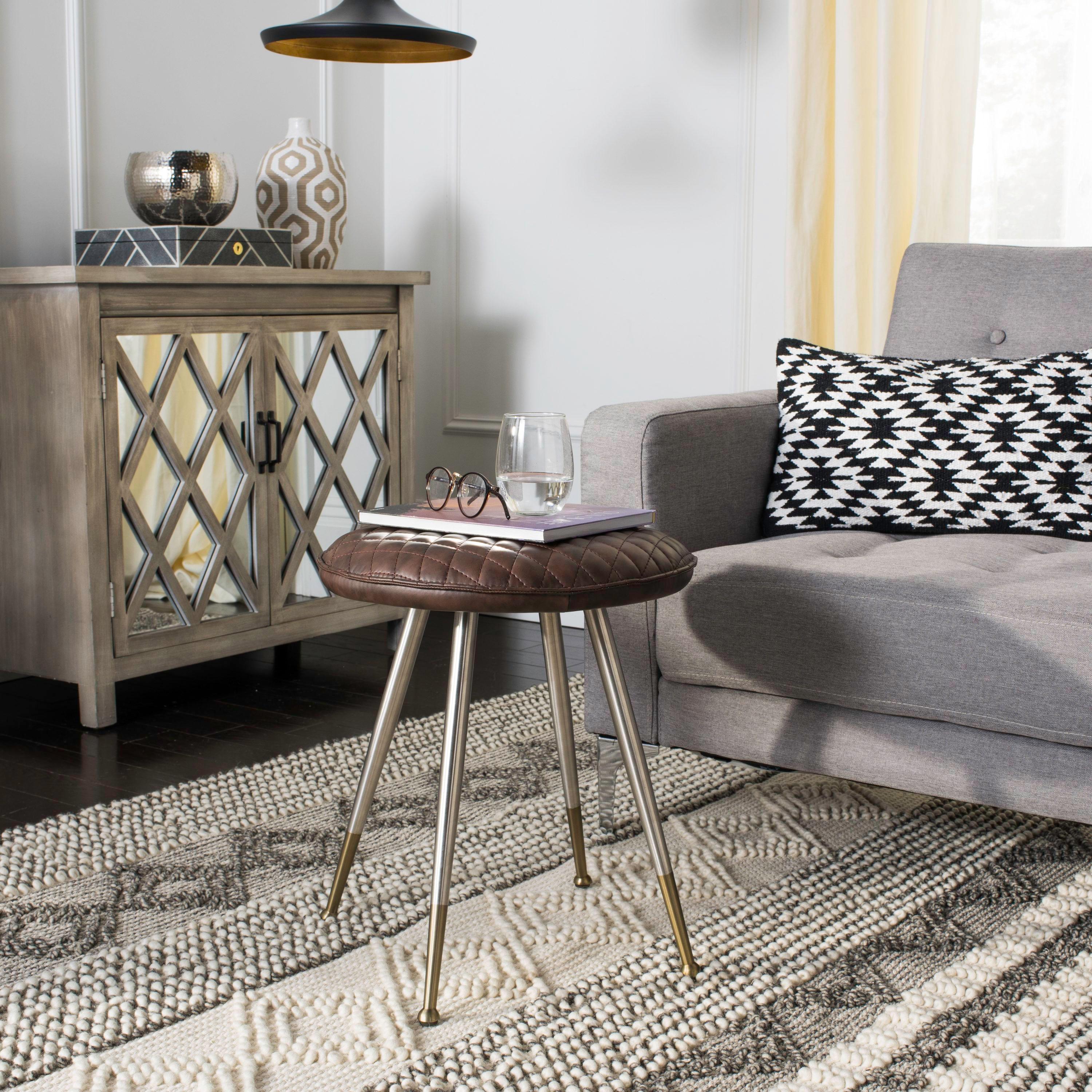 Brinley Mid-Century Modern Stool - FOX1704 - Antique Brown - Safavieh Couture